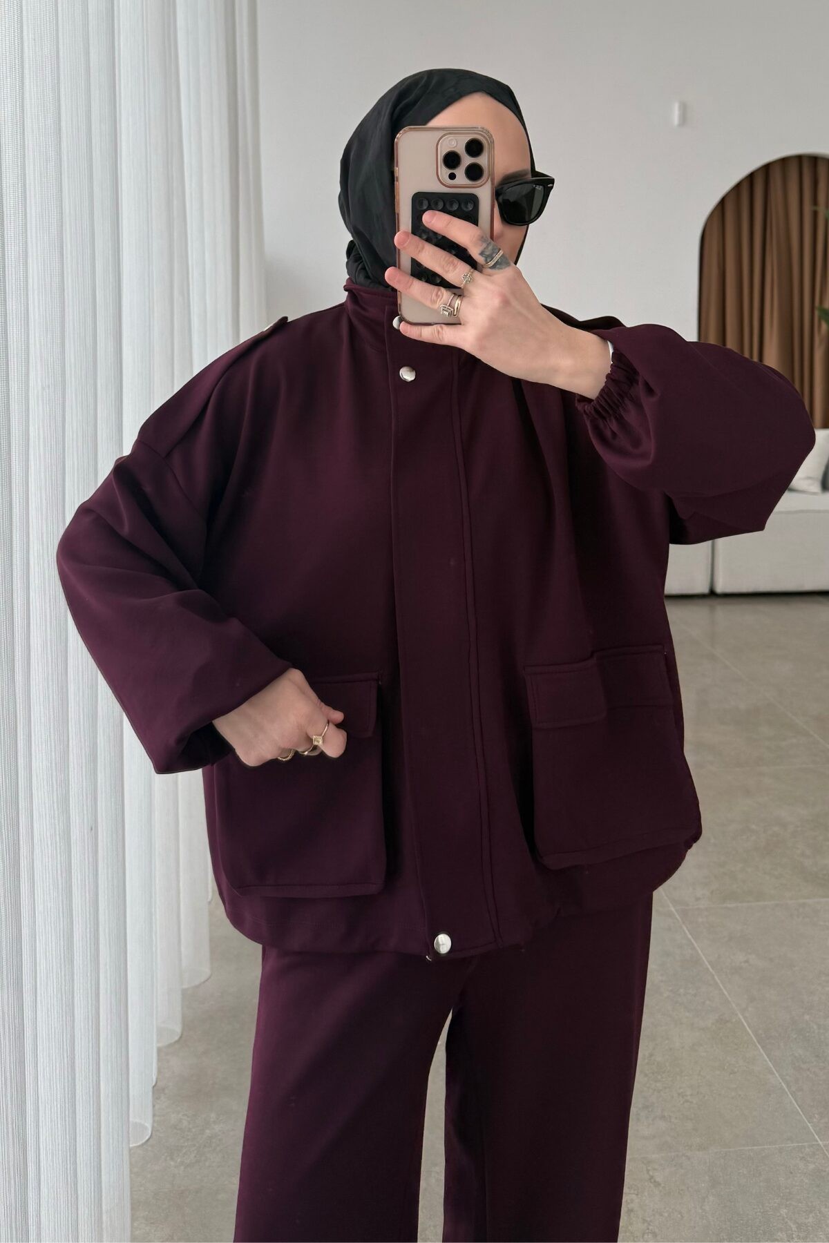 Oysh. Bomber Ceket Takım Bordo