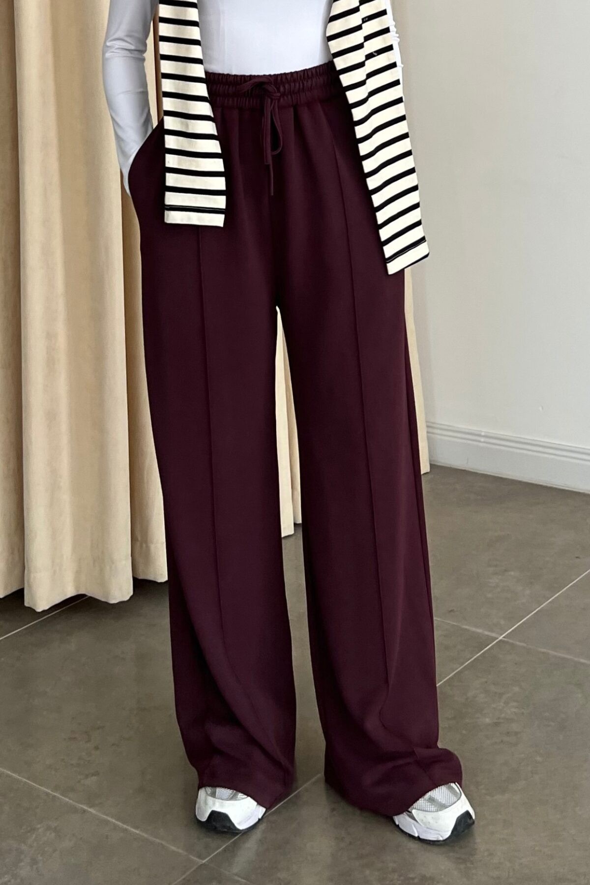 Oysho Çımalı Palazzo Pantolon Bordo