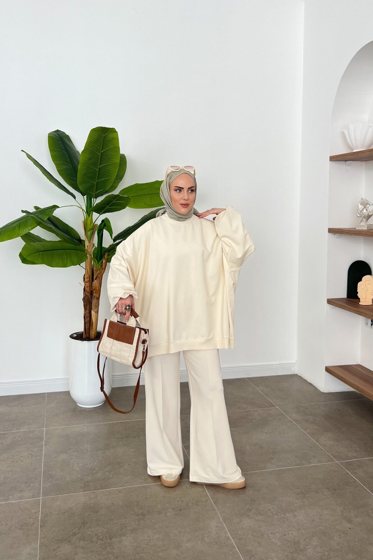 Oversize İki İplik Takım Krem