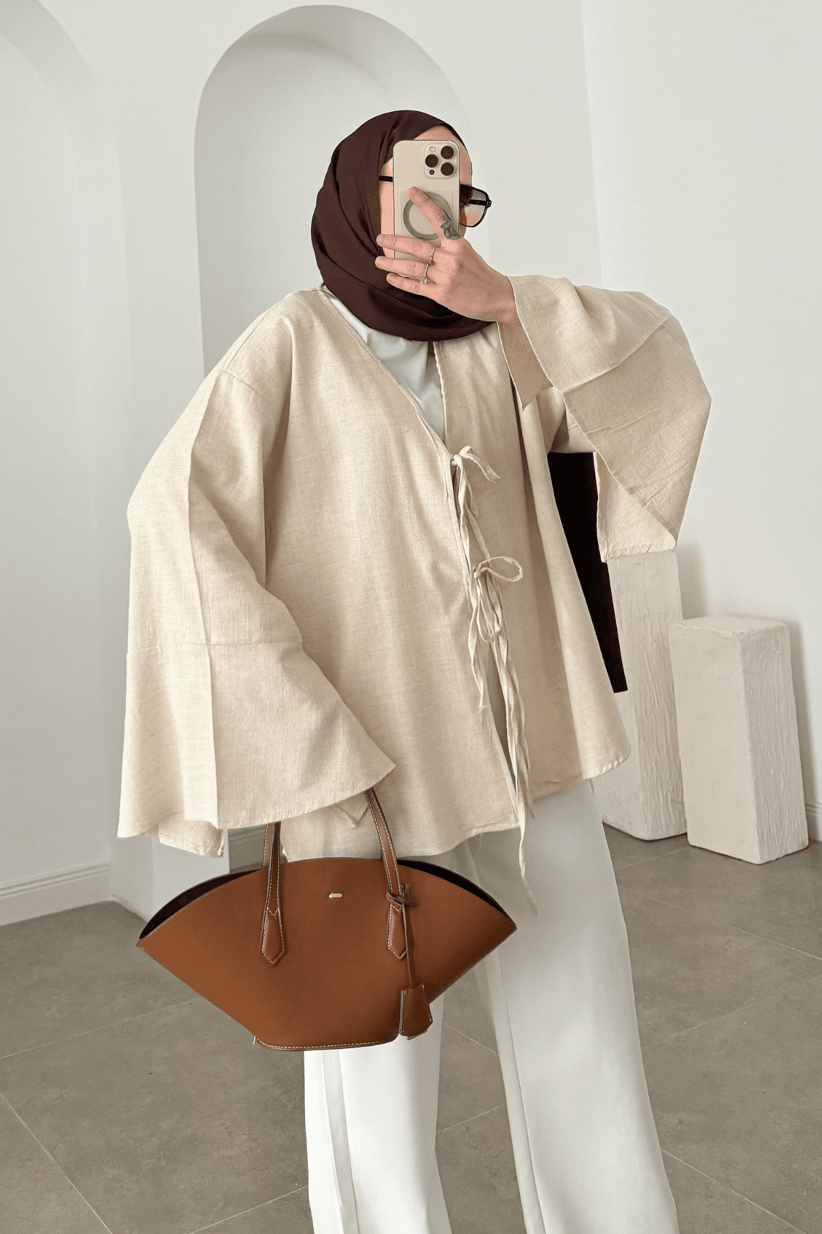 Ham Keten Kimono Ceket Taş