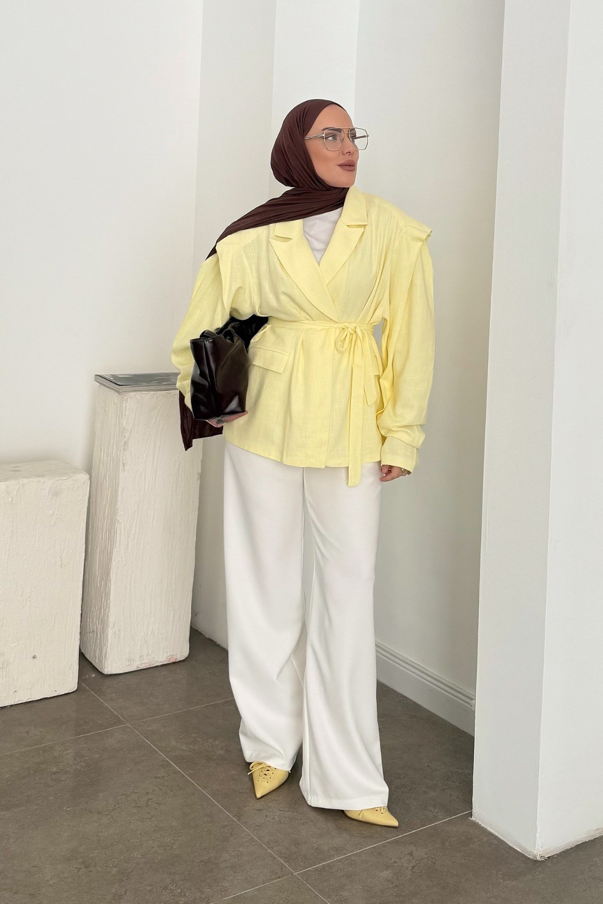 Pinterest Keten Blazer Ceket Sarı