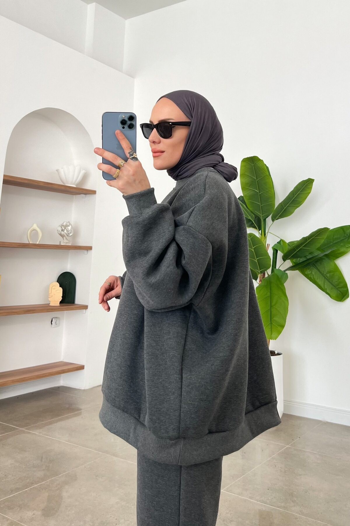 Lora Oversize Üç İplik Takım Antrasit
