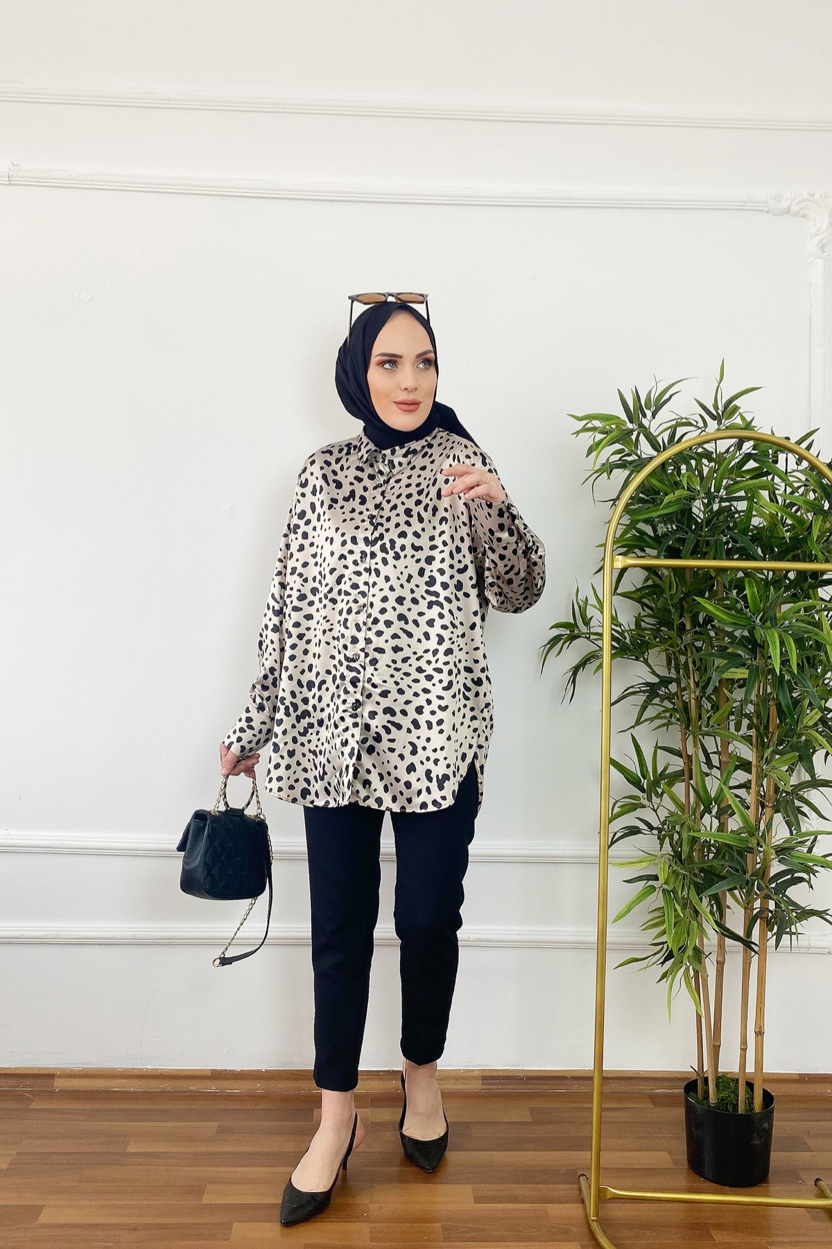 Leopar Saten Gömlek