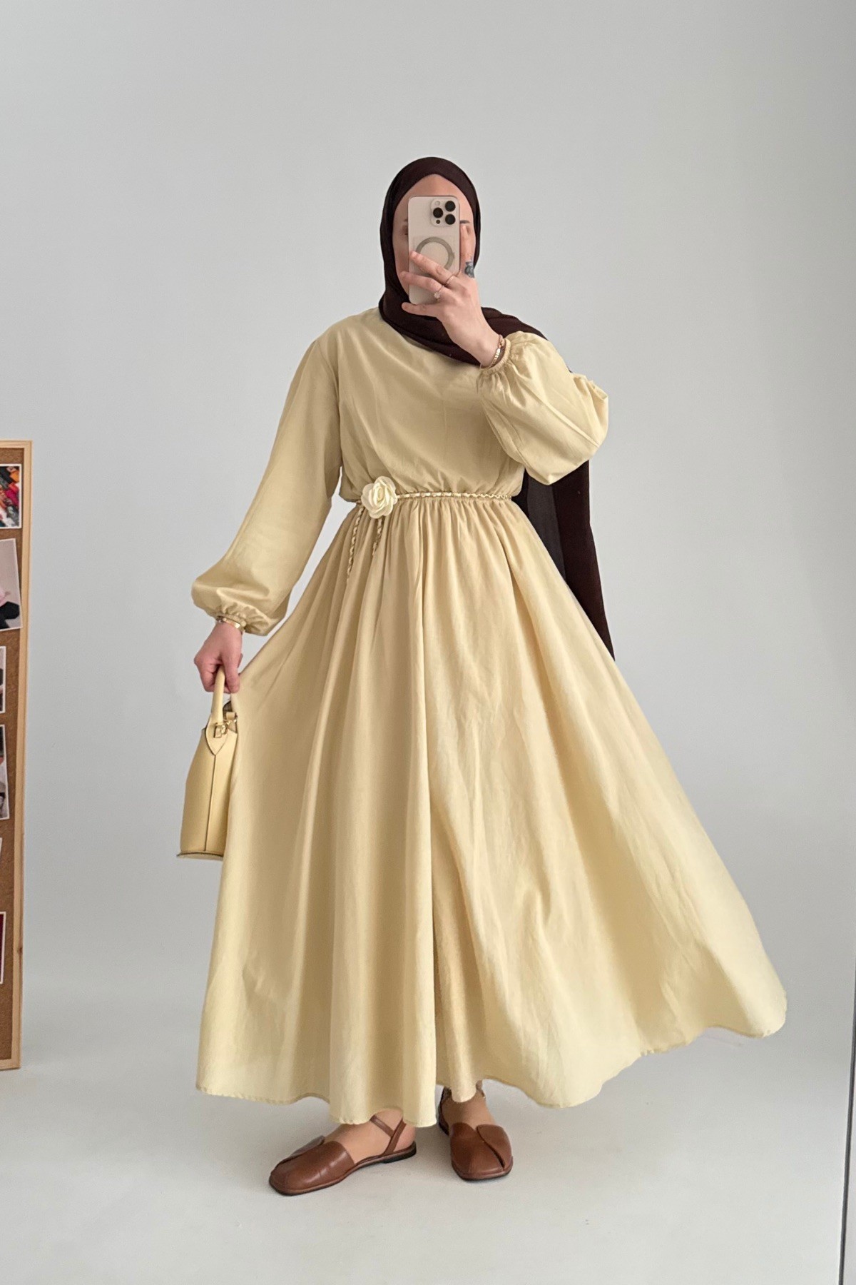 Sarah Premium Vual Elbise Sarı