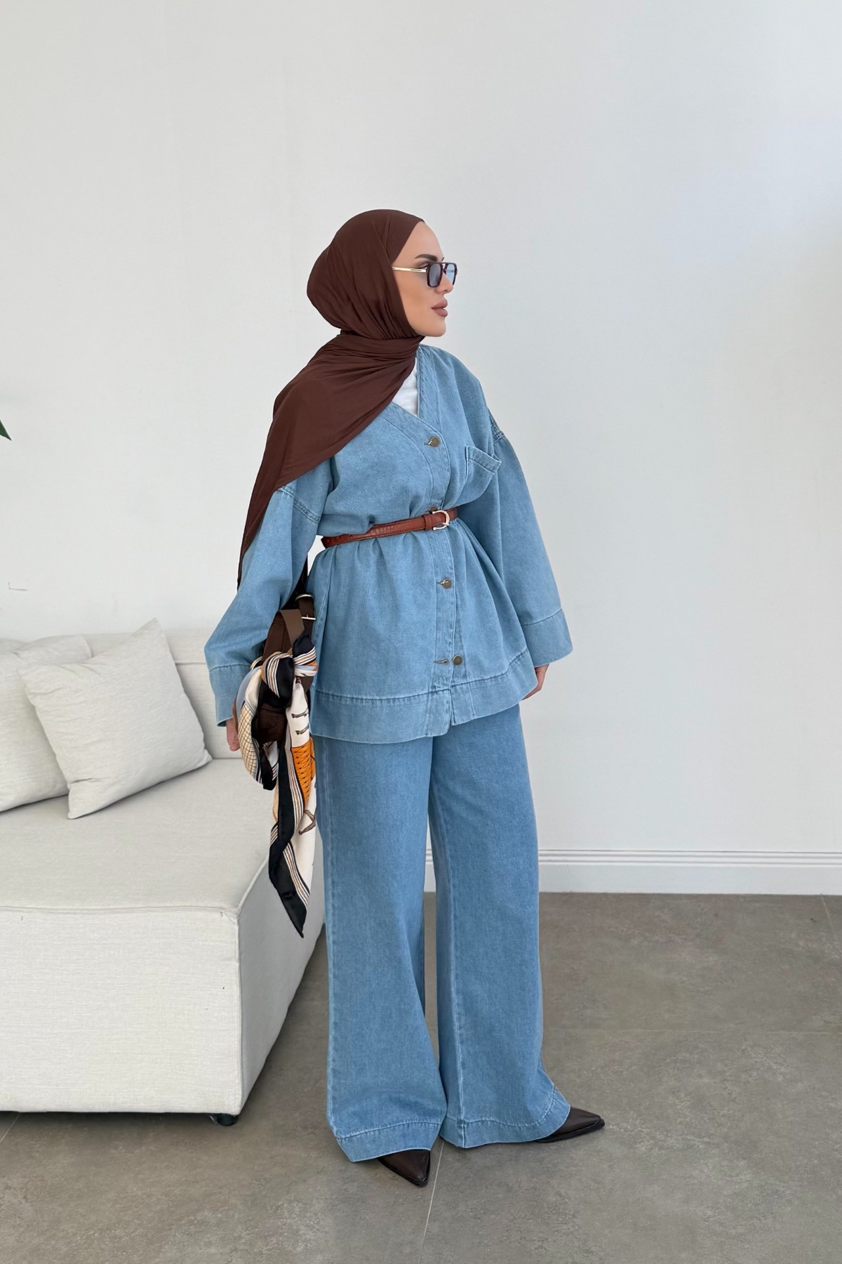 Oversize Denim Ceket Takım Açık Mavi