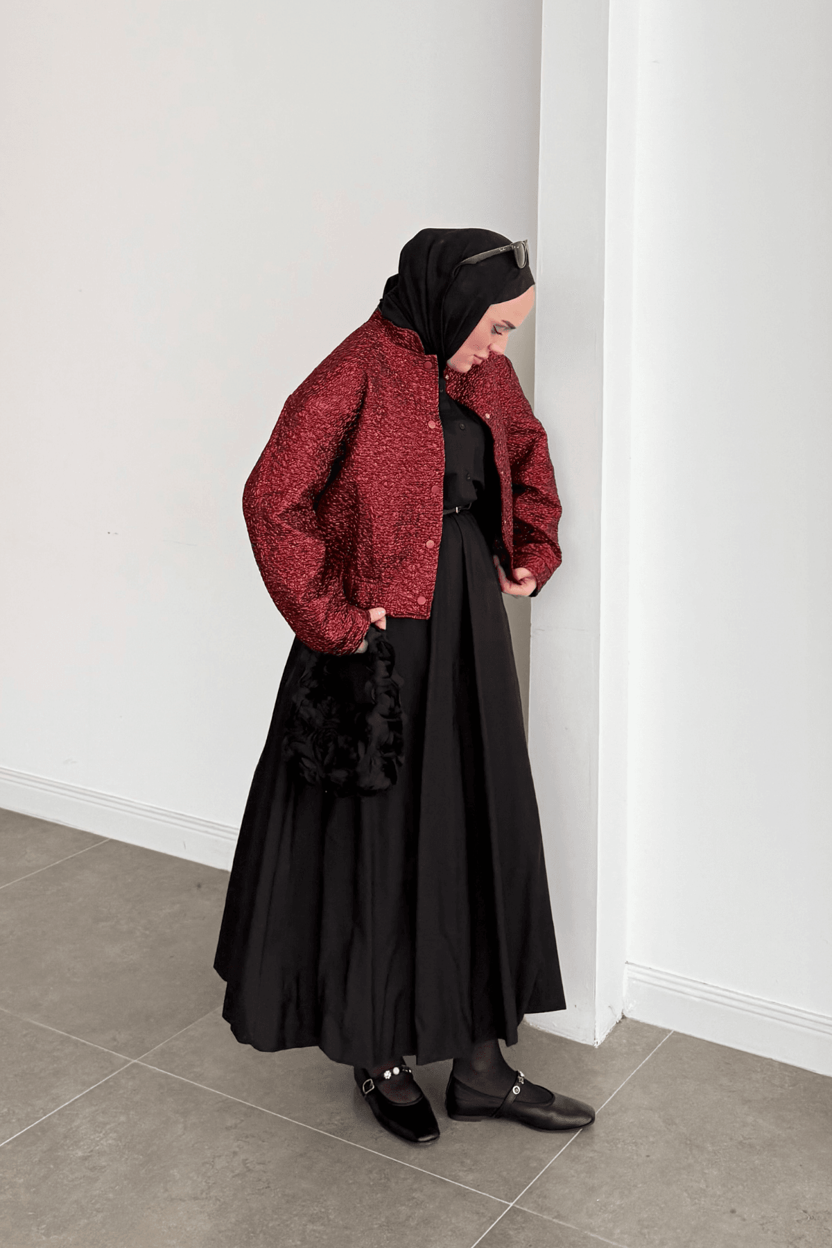 Parlak Bomber Ceket Bordo