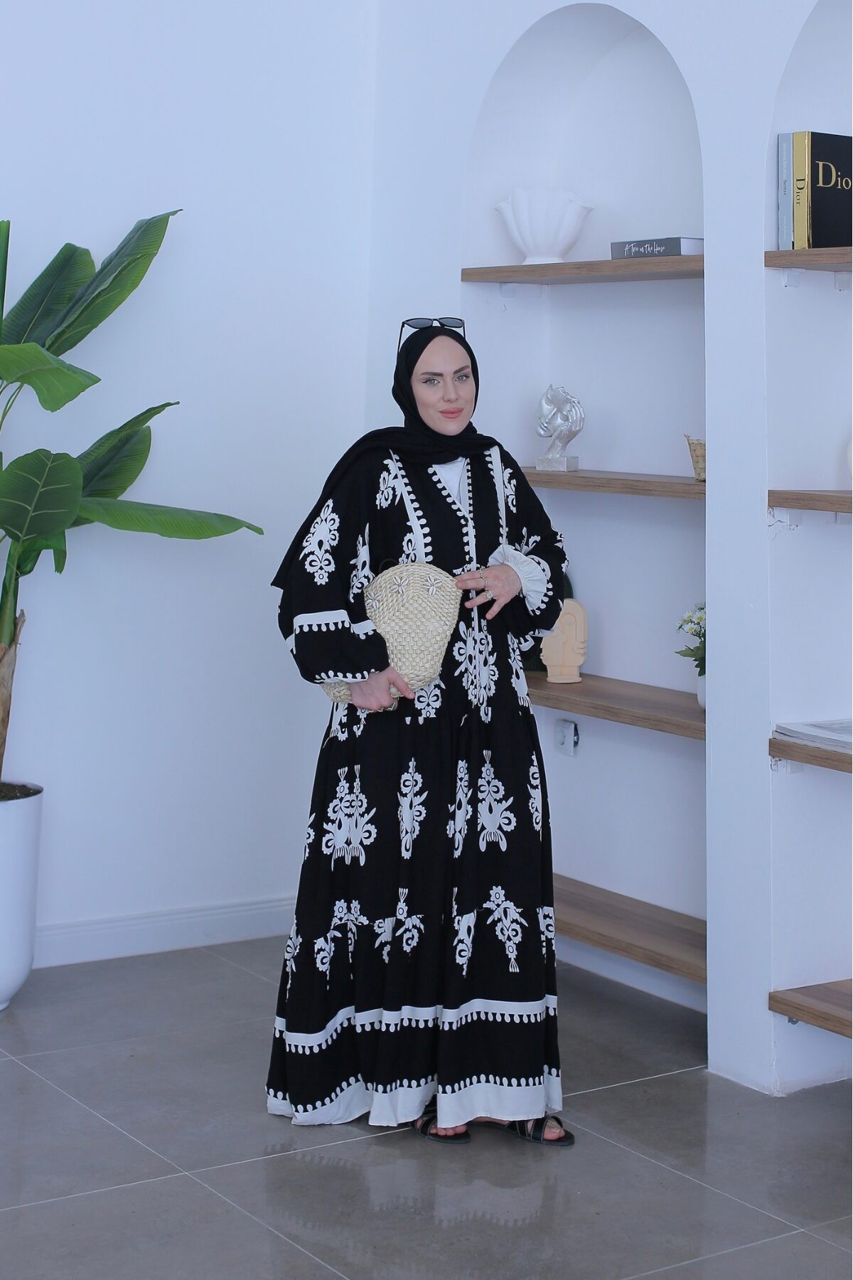 Etnik Desen Elbise Siyah