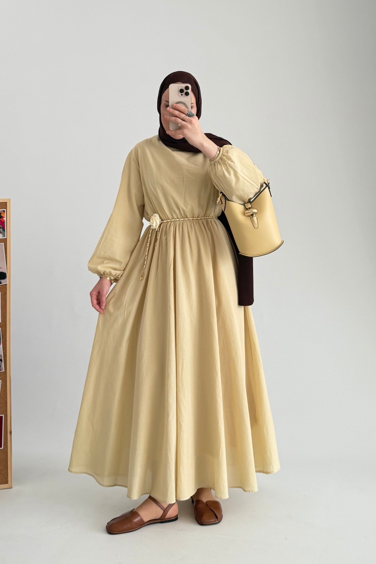 Sarah Premium Vual Elbise Sarı