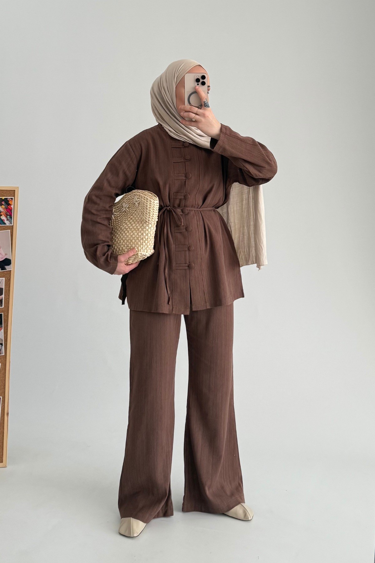 Linen Natural Keten Takım Acı Kahve