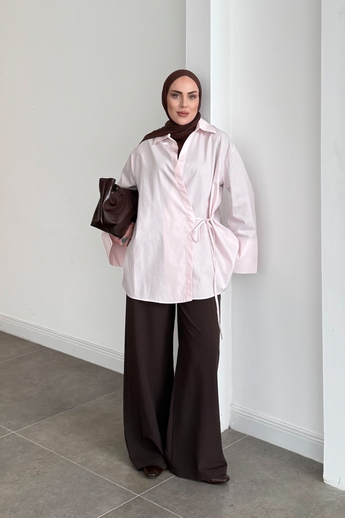 Pinterest Soft Bağlamalı Gömlek Pembe 