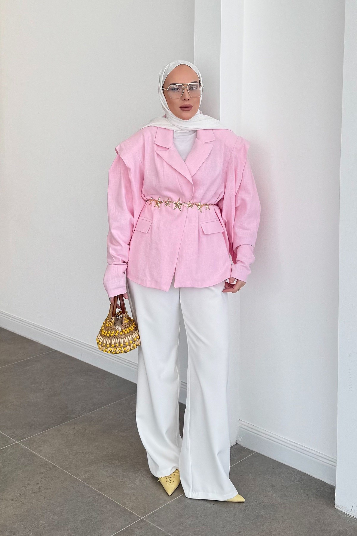 Pinterest Keten Blazer Ceket Pembe 