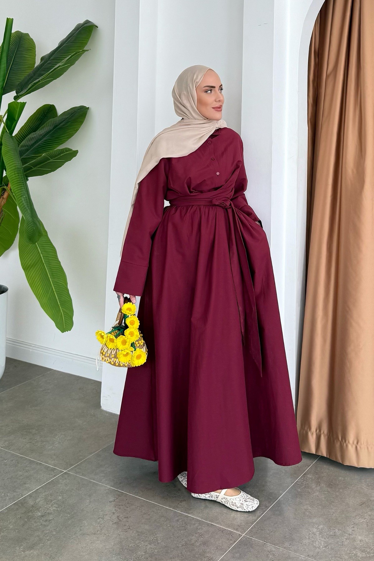Katy Belden Bağlamalı Elbise Bordo