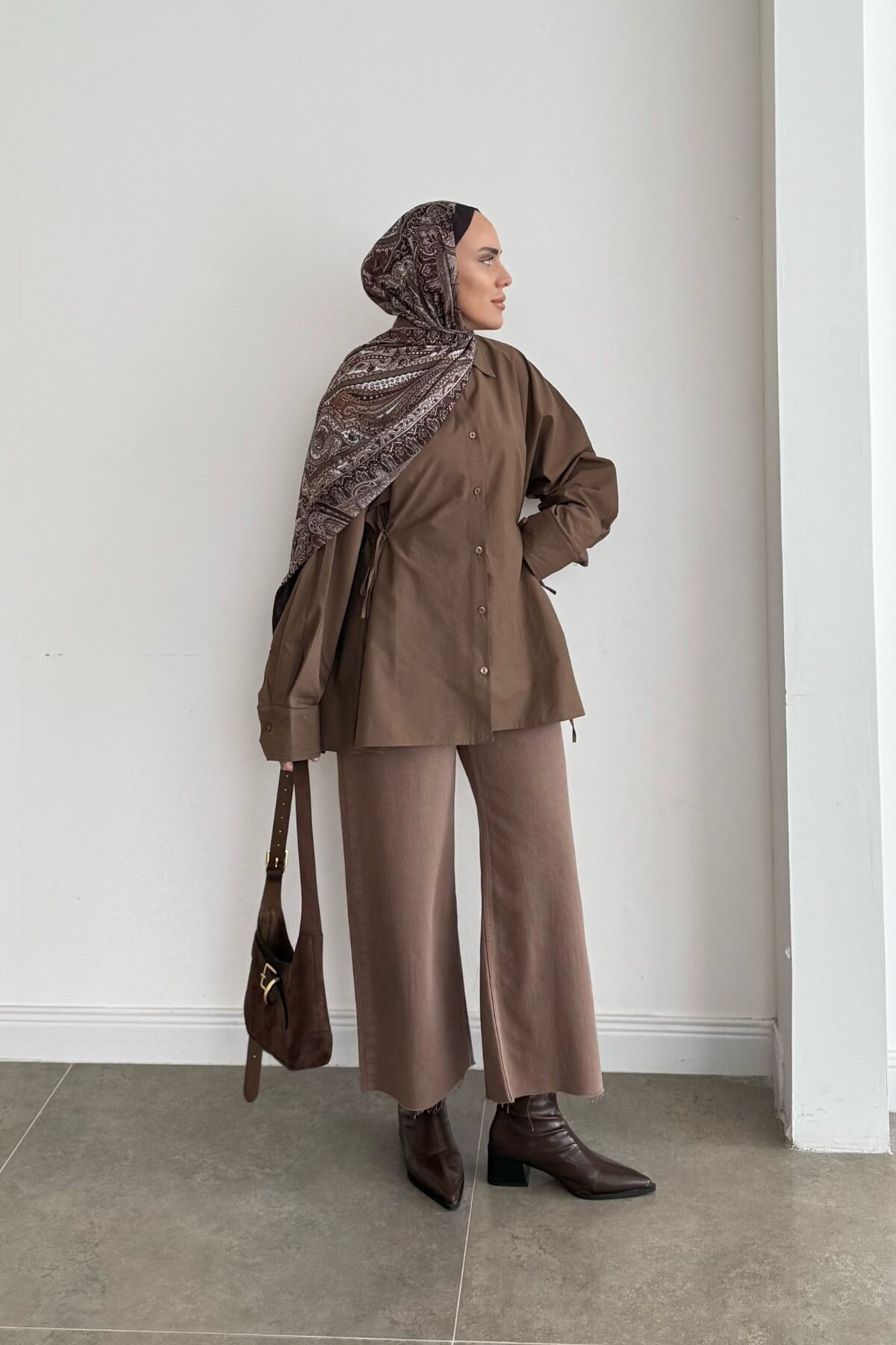 Belden Bağlamalı ZR Model Gömlek Kahve