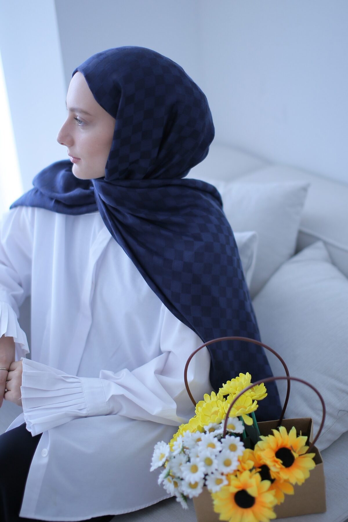 Dama Desen Şal Lacivert
