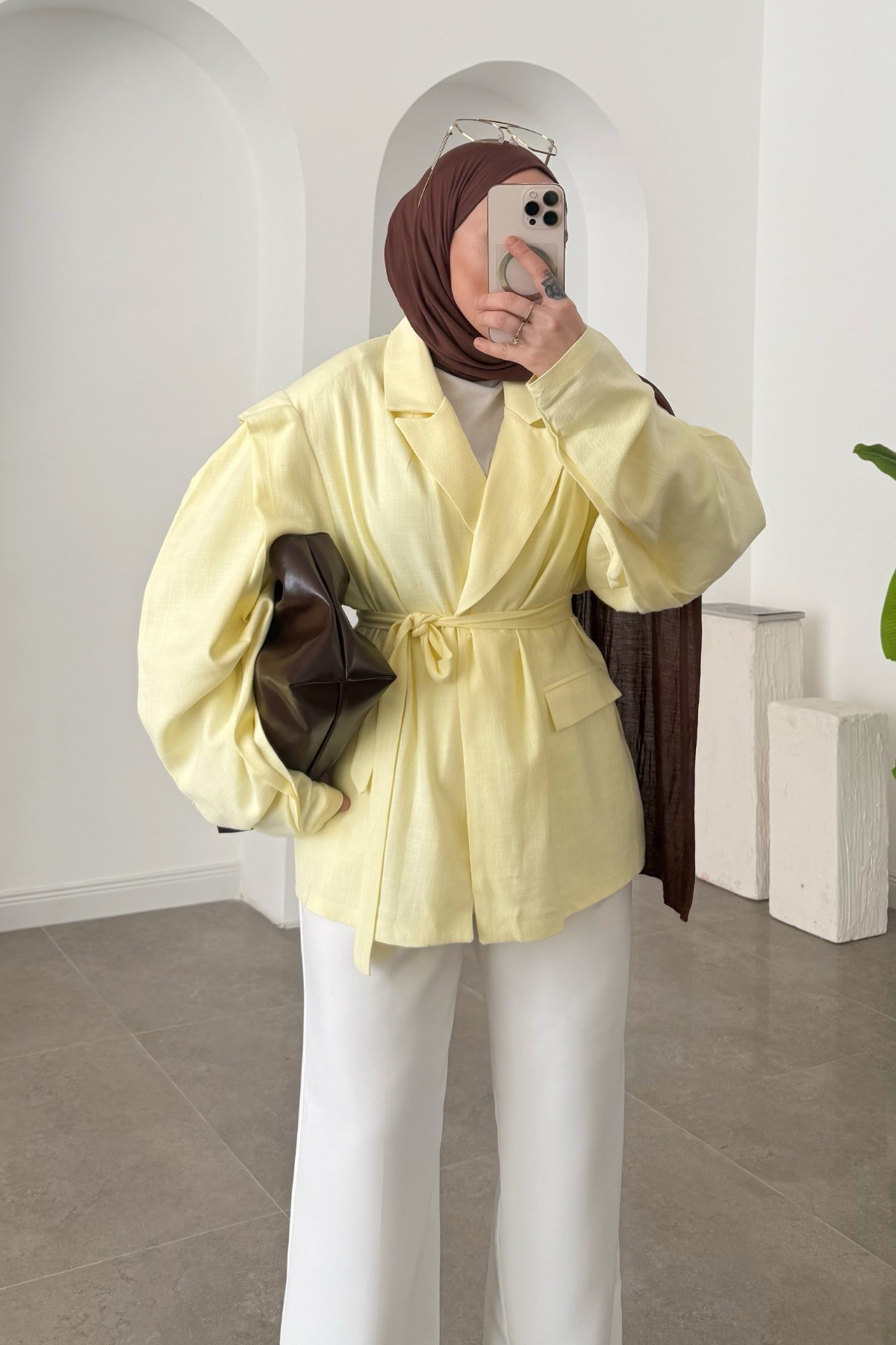 Pinterest Keten Blazer Ceket Sarı
