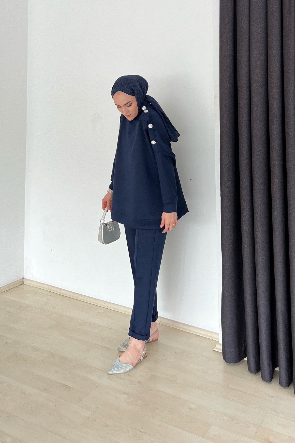 Omuz Detaylı Oversize Takım - Lacivert