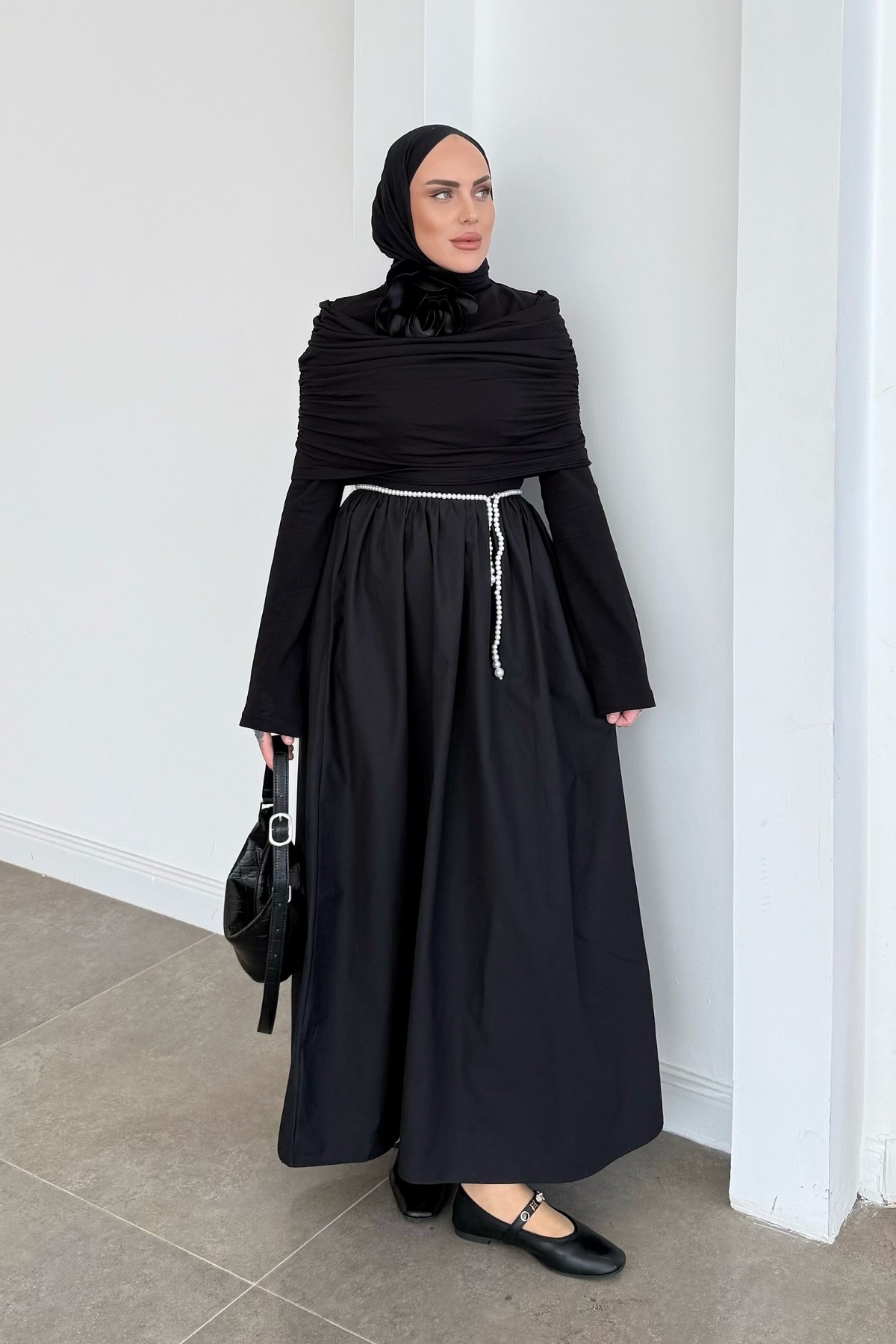 Drape Farah Elbise Siyah 