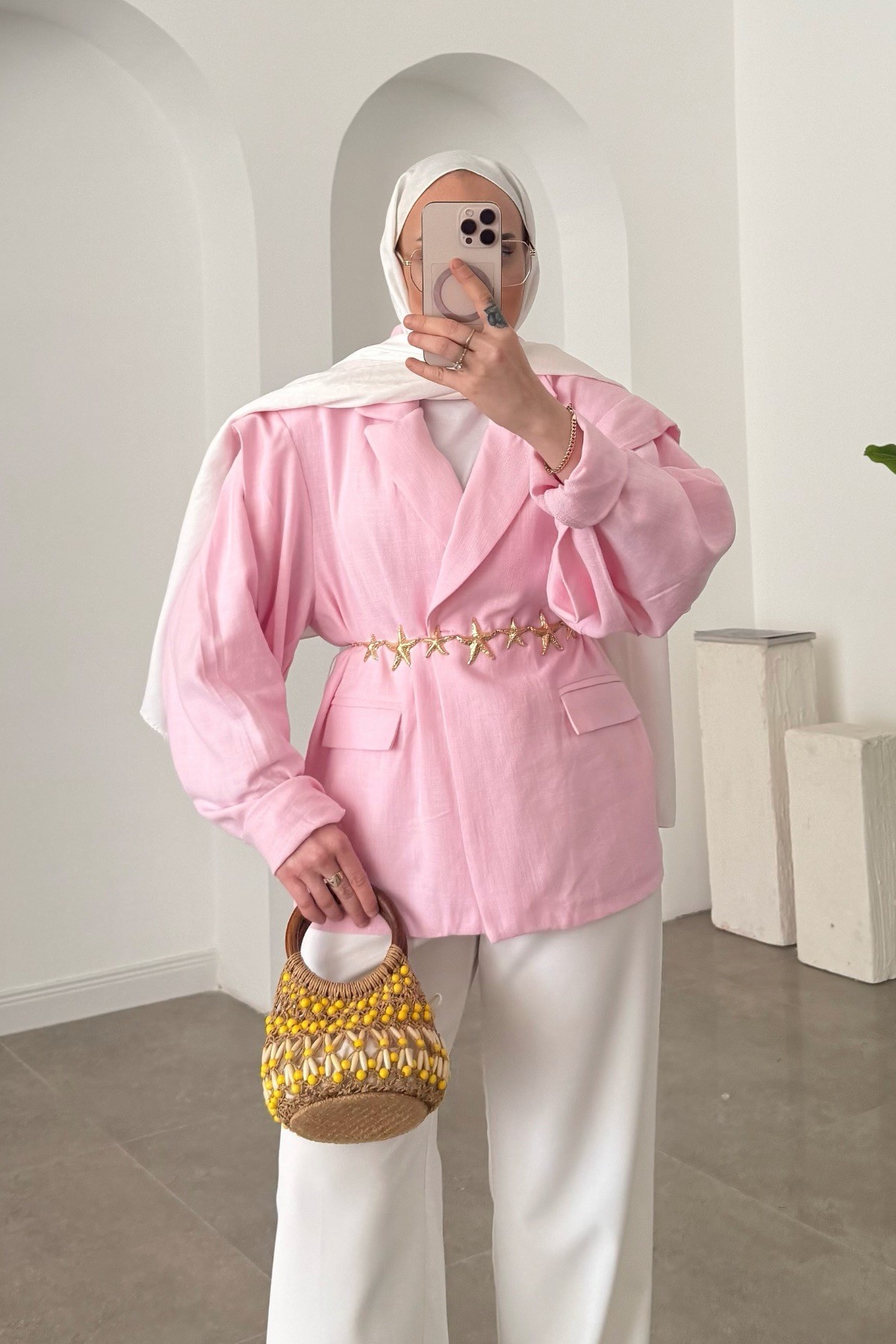 Pinterest Keten Blazer Ceket Pembe 
