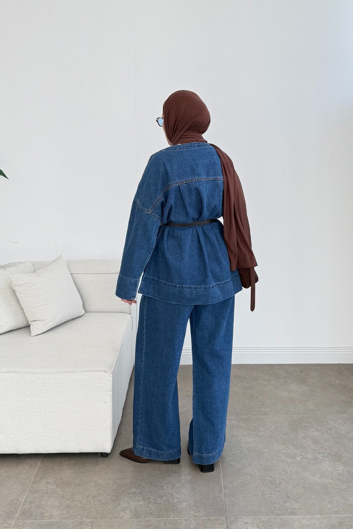 Oversize Denim Ceket Takım Koyu Mavi