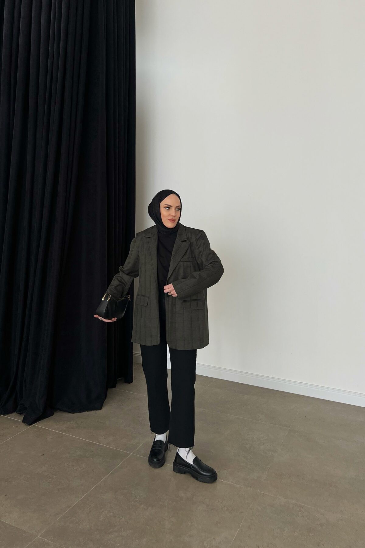 Zra Çizgili Oversize Ceket- Haki