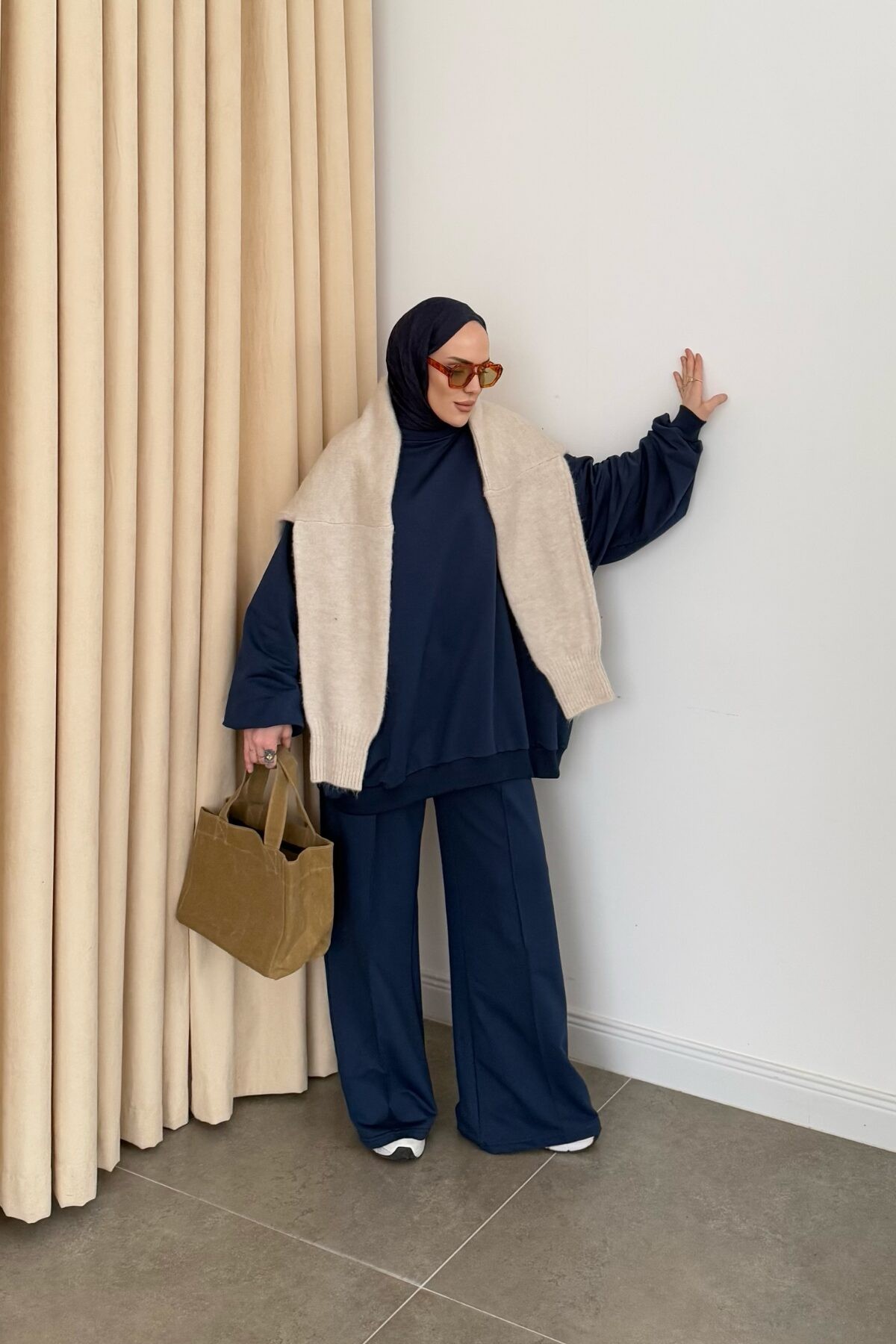 Oversize Çımalı Takım Lacivert
