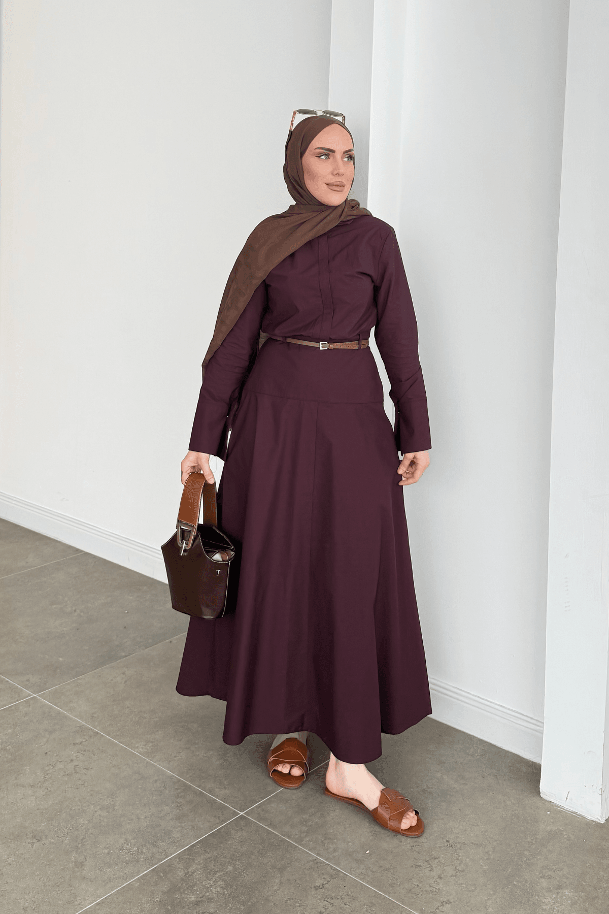 Zra Belden Oturtmalı Elbise Bordo