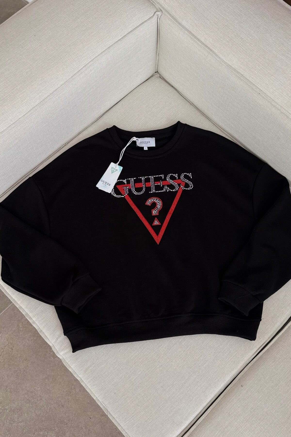 Guess Taşlı Sweat Siyah