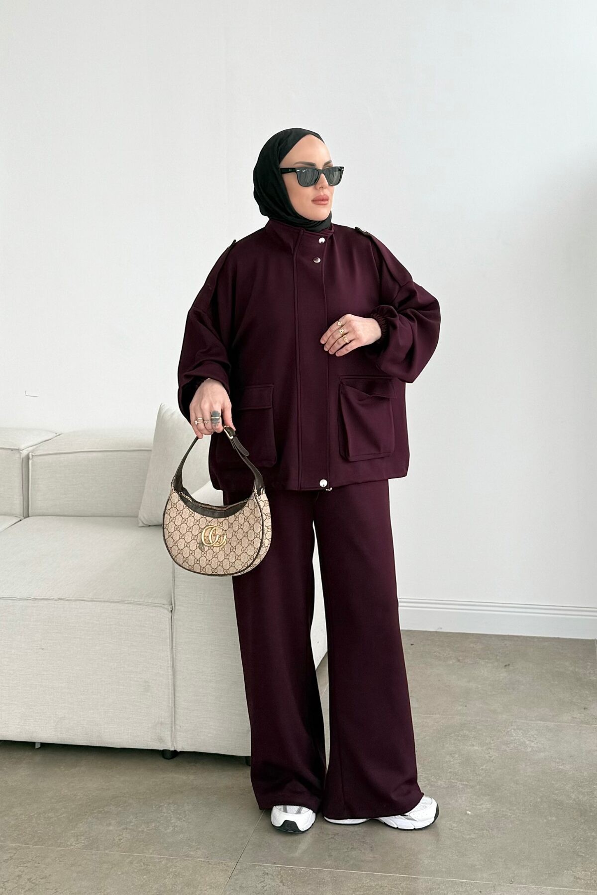 Oysh. Bomber Ceket Takım Bordo