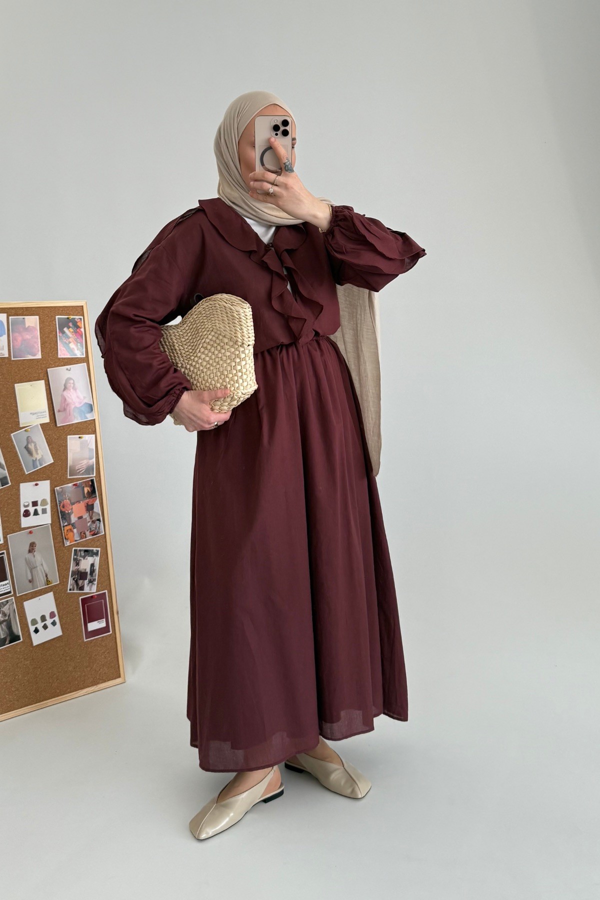 Fırfırlı Vual Etek Takım Bordo