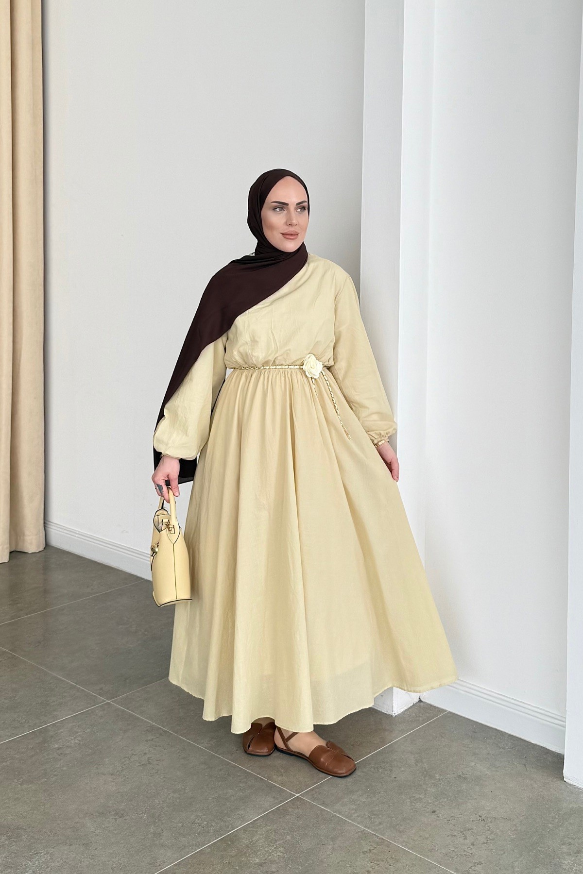 Sarah Premium Vual Elbise Sarı