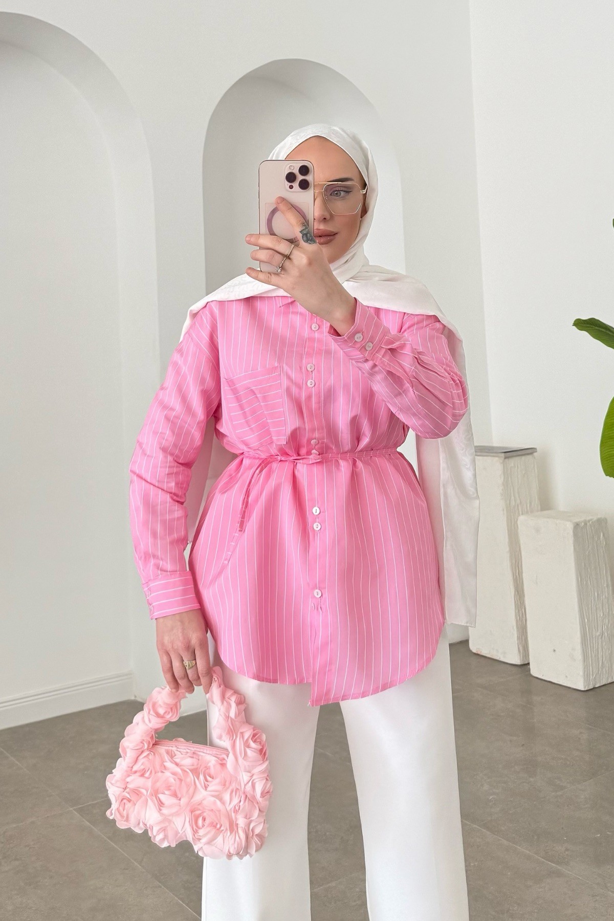 Move Yazlık Kemerli Gömlek Pembe 