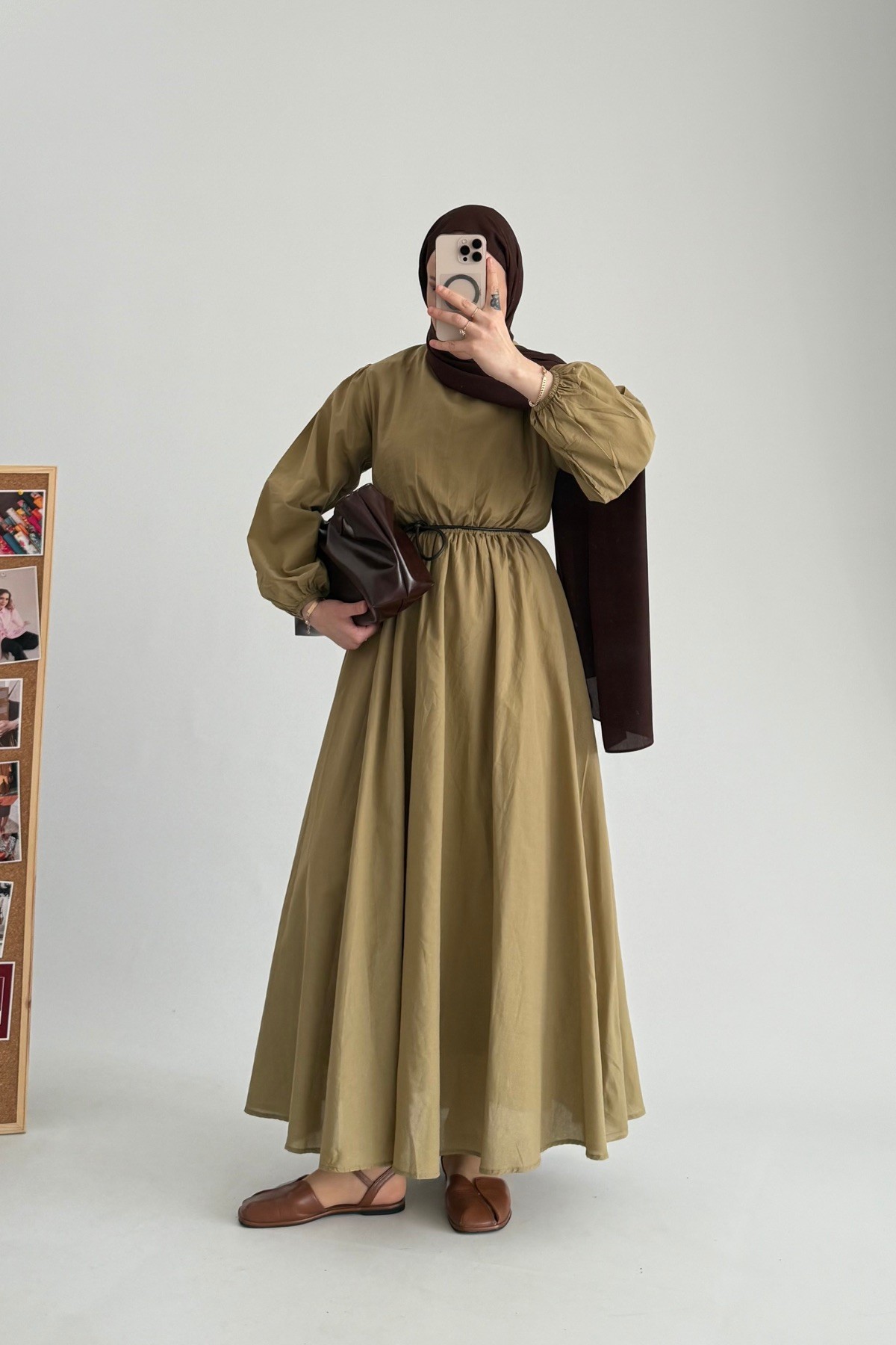 Sarah Premium Vual Elbise Yağ Yeşili