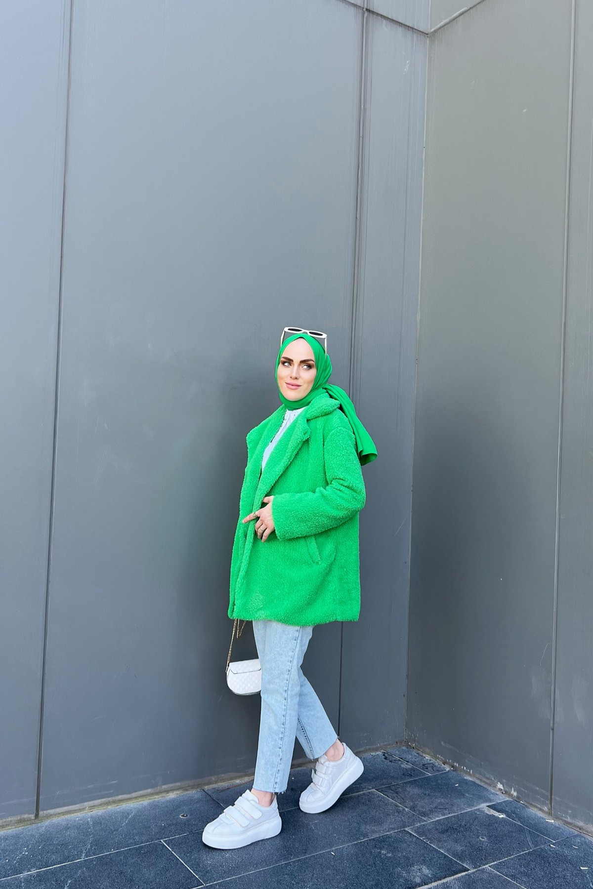 Peluş Mont - Yeşil