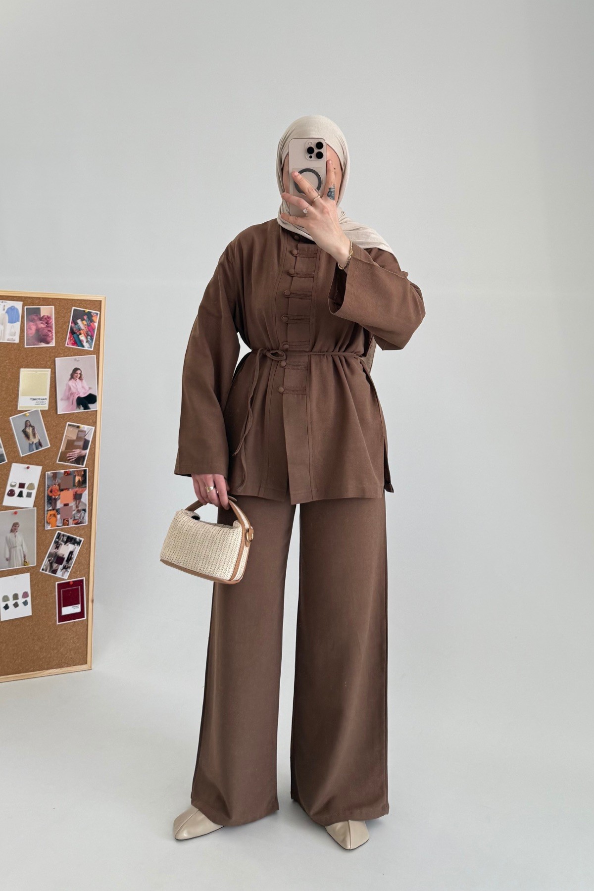 Linen Natural Keten Takım Kahve 