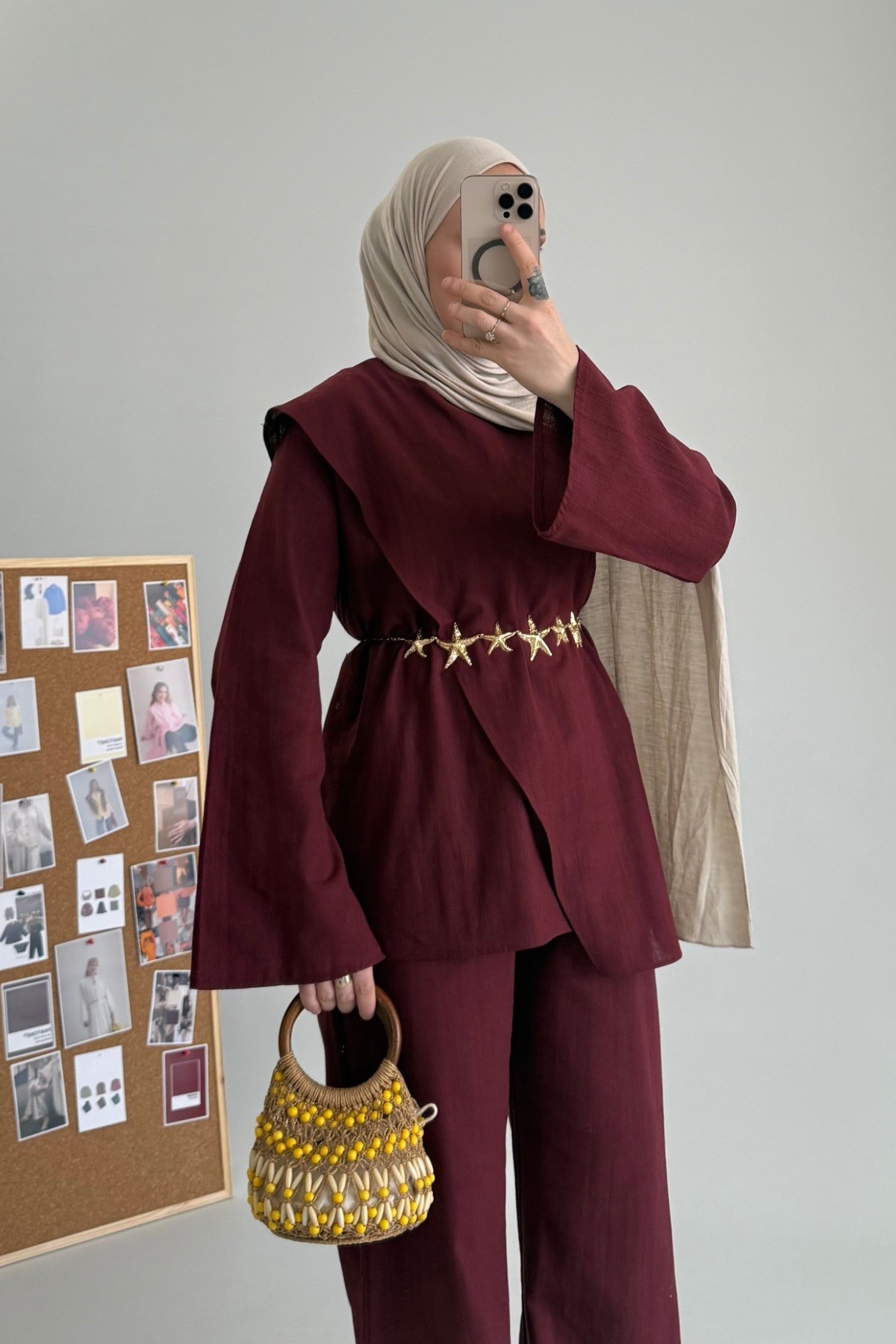 Asimetrik Ham Keten Takım Bordo