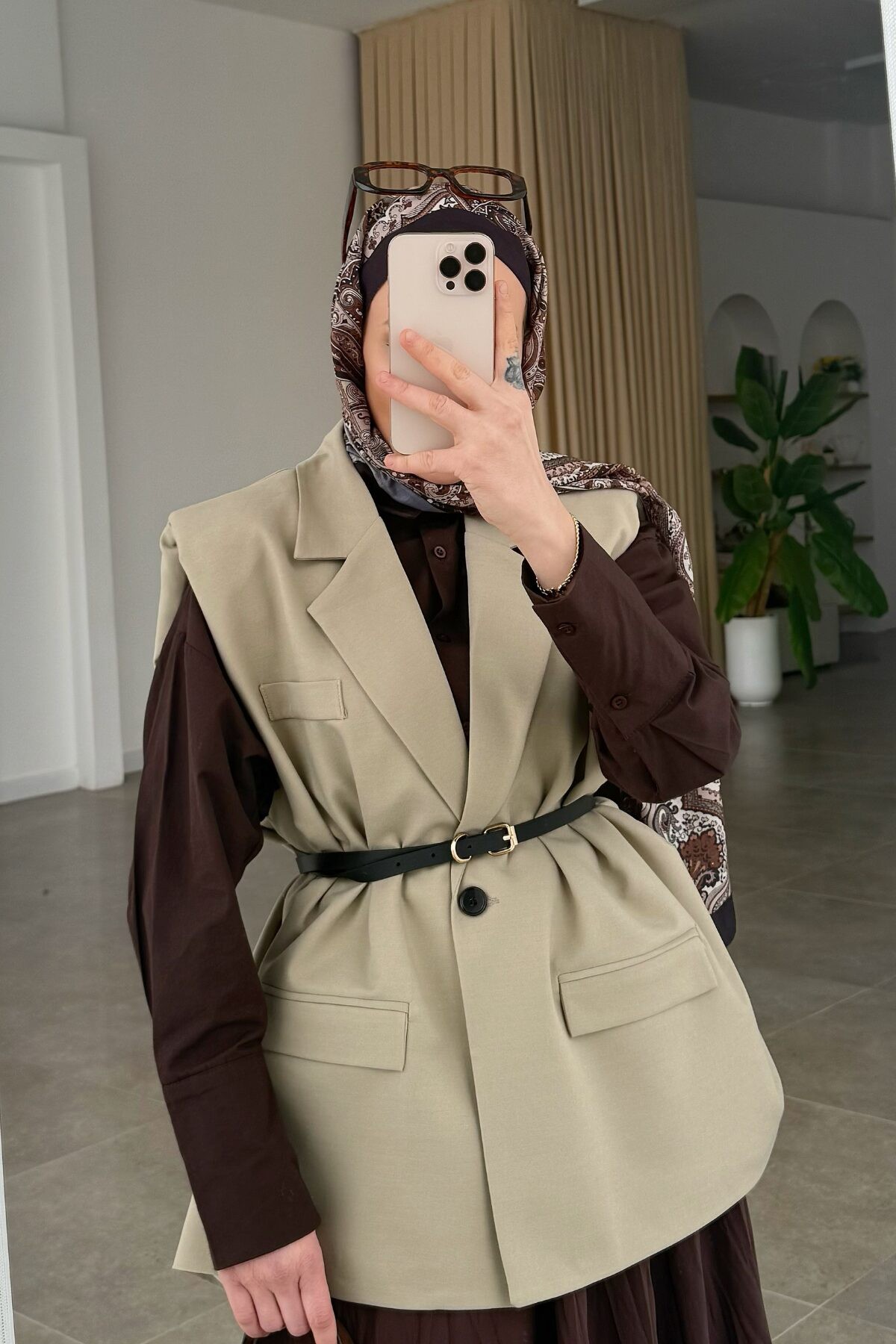 Pinterest Kemerli Blazer Yelek Haki