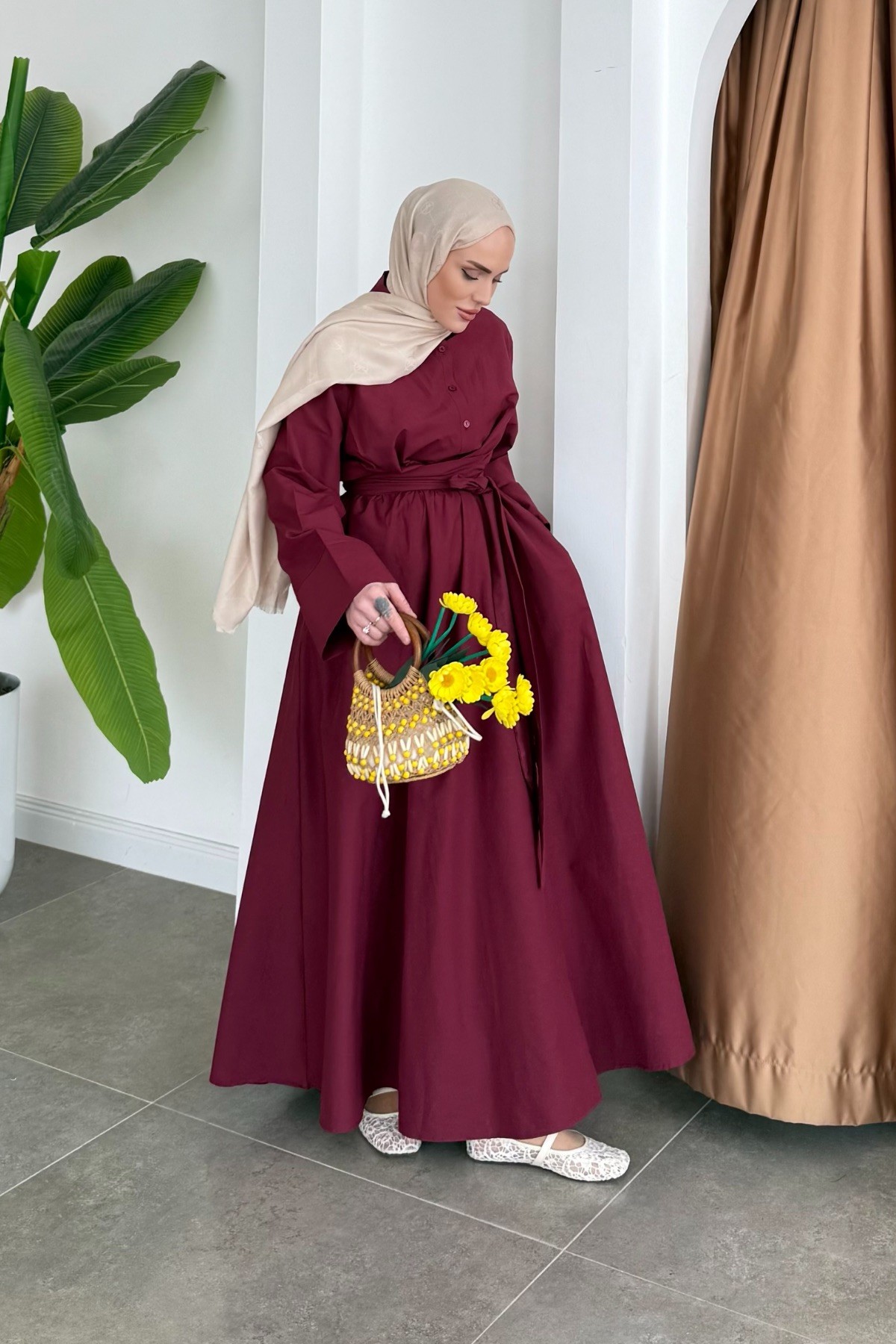 Katy Belden Bağlamalı Elbise Bordo 