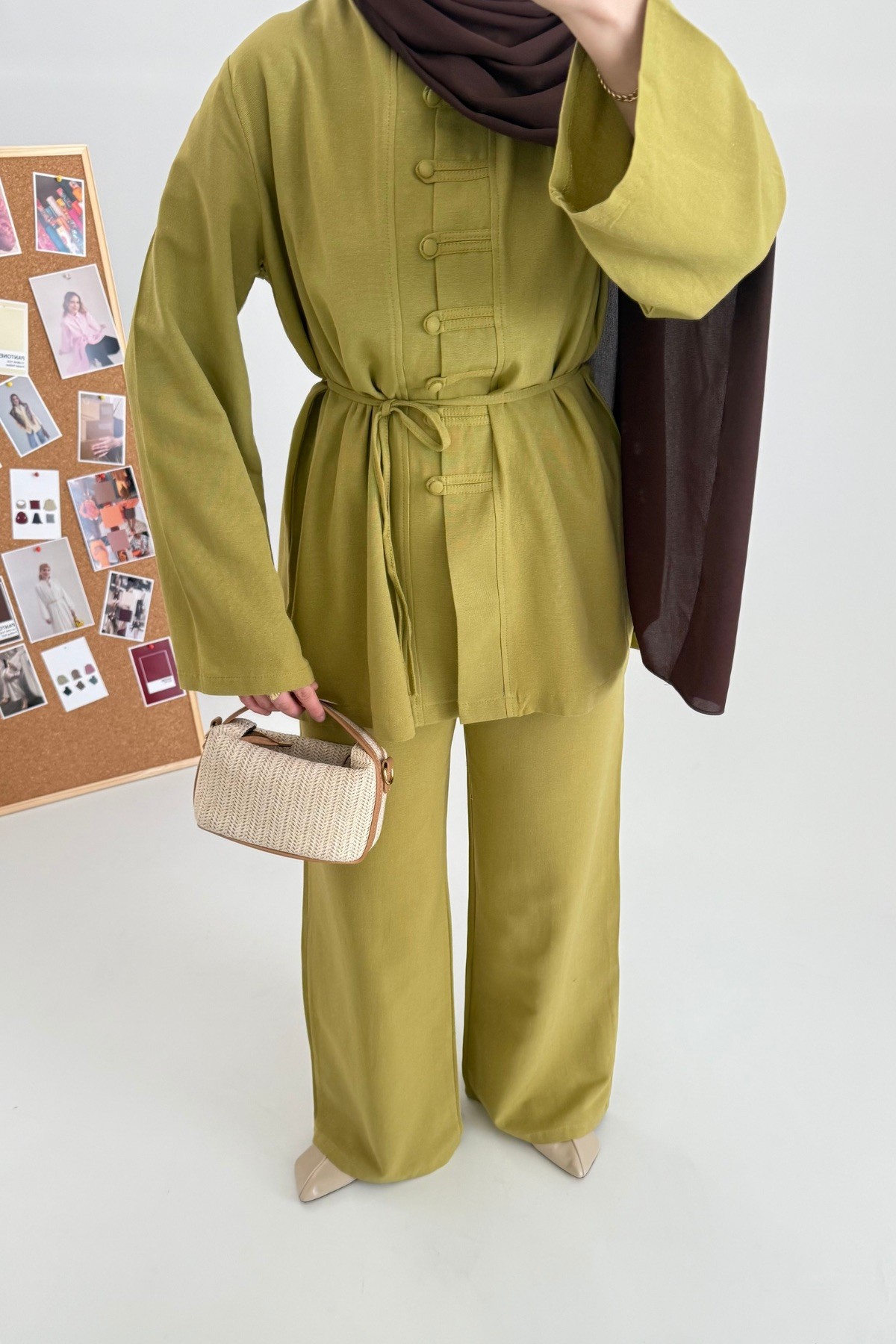 Linen Natural Keten Takım Yağ Yeşili