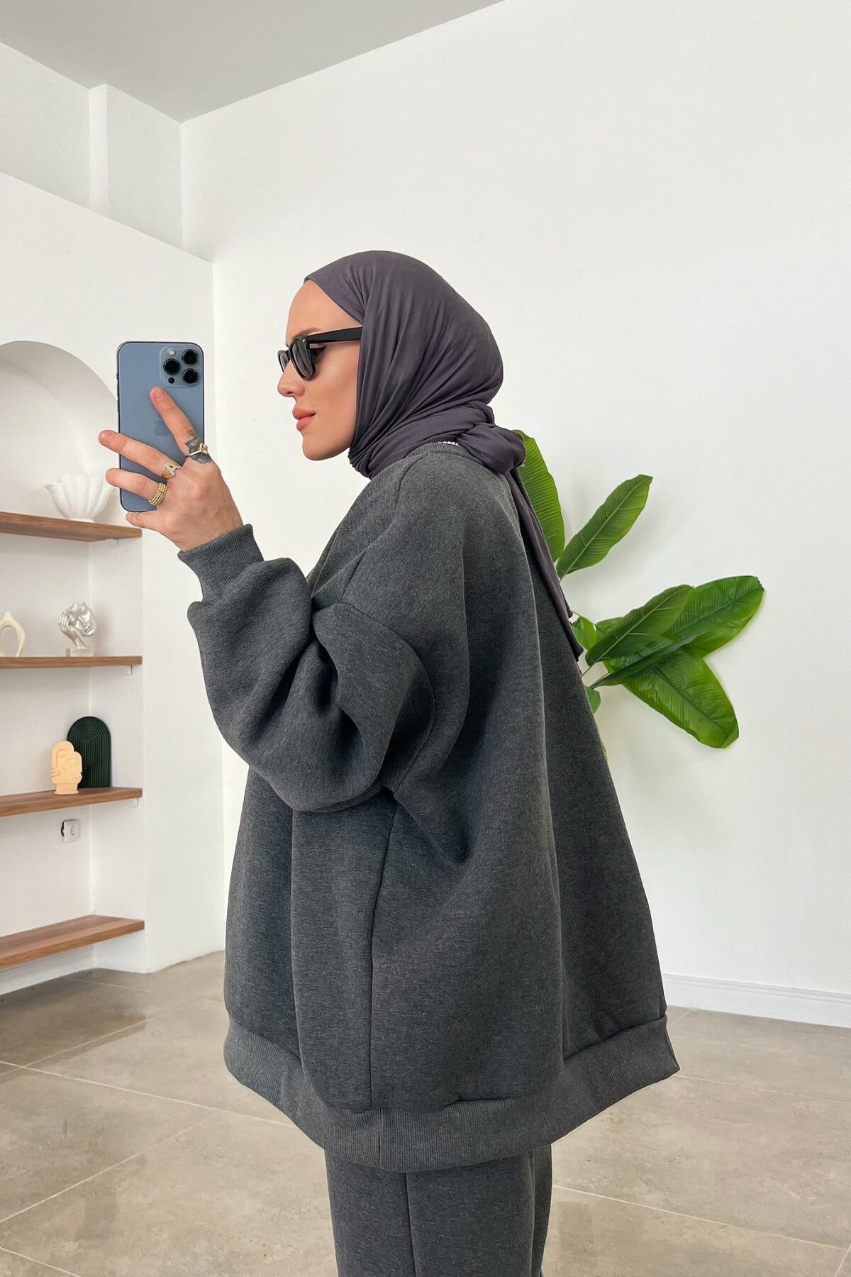 Lora Oversize Üç İplik Takım Antrasit