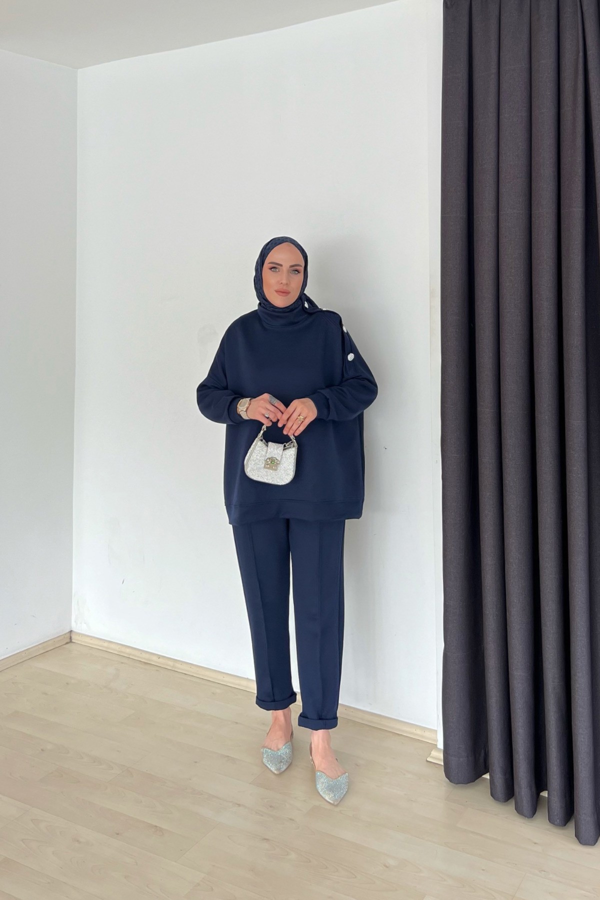 Omuz Detaylı Oversize Takım - Lacivert