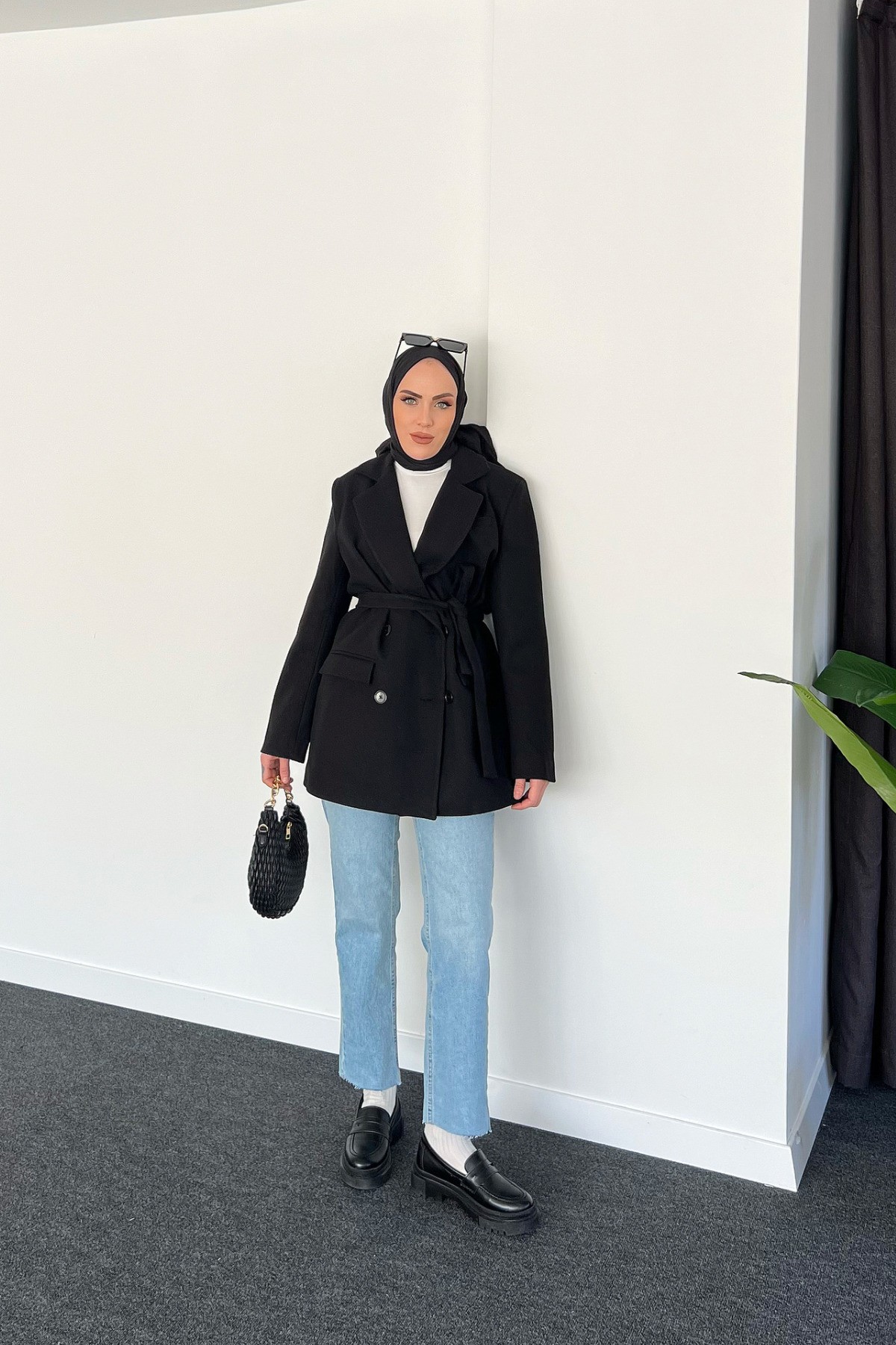 Kemerli İthal Kaşe Blazer Ceket - Siyah