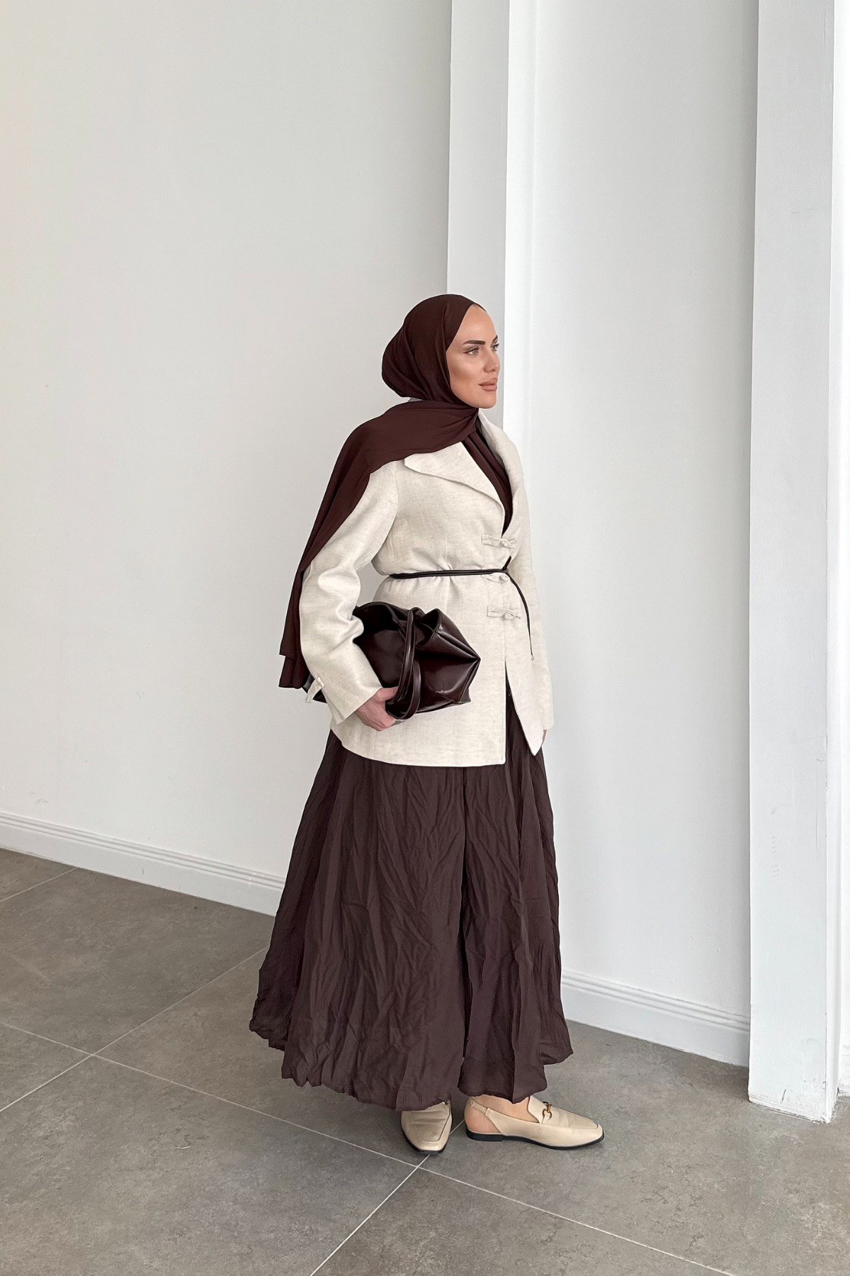 Tasarım Geniş Yaka Blazer Natural