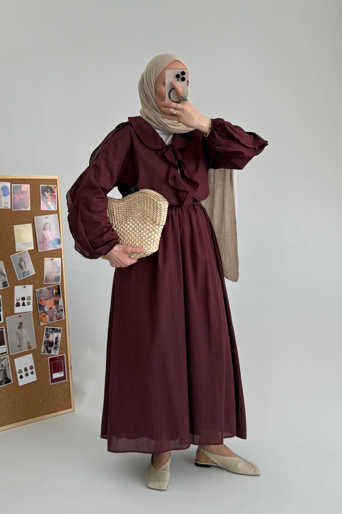 Fırfırlı Vual Etek Takım Bordo