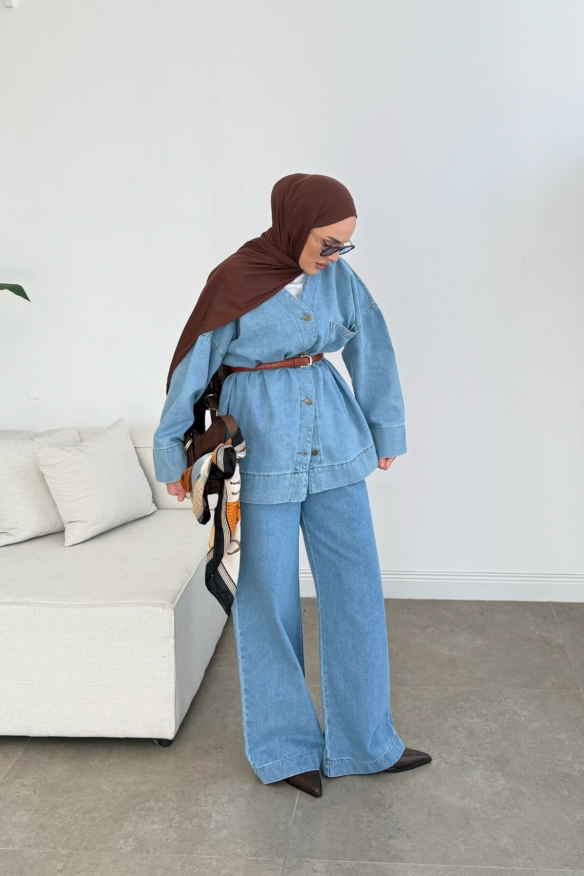 Oversize Denim Ceket Takım Açık Mavi