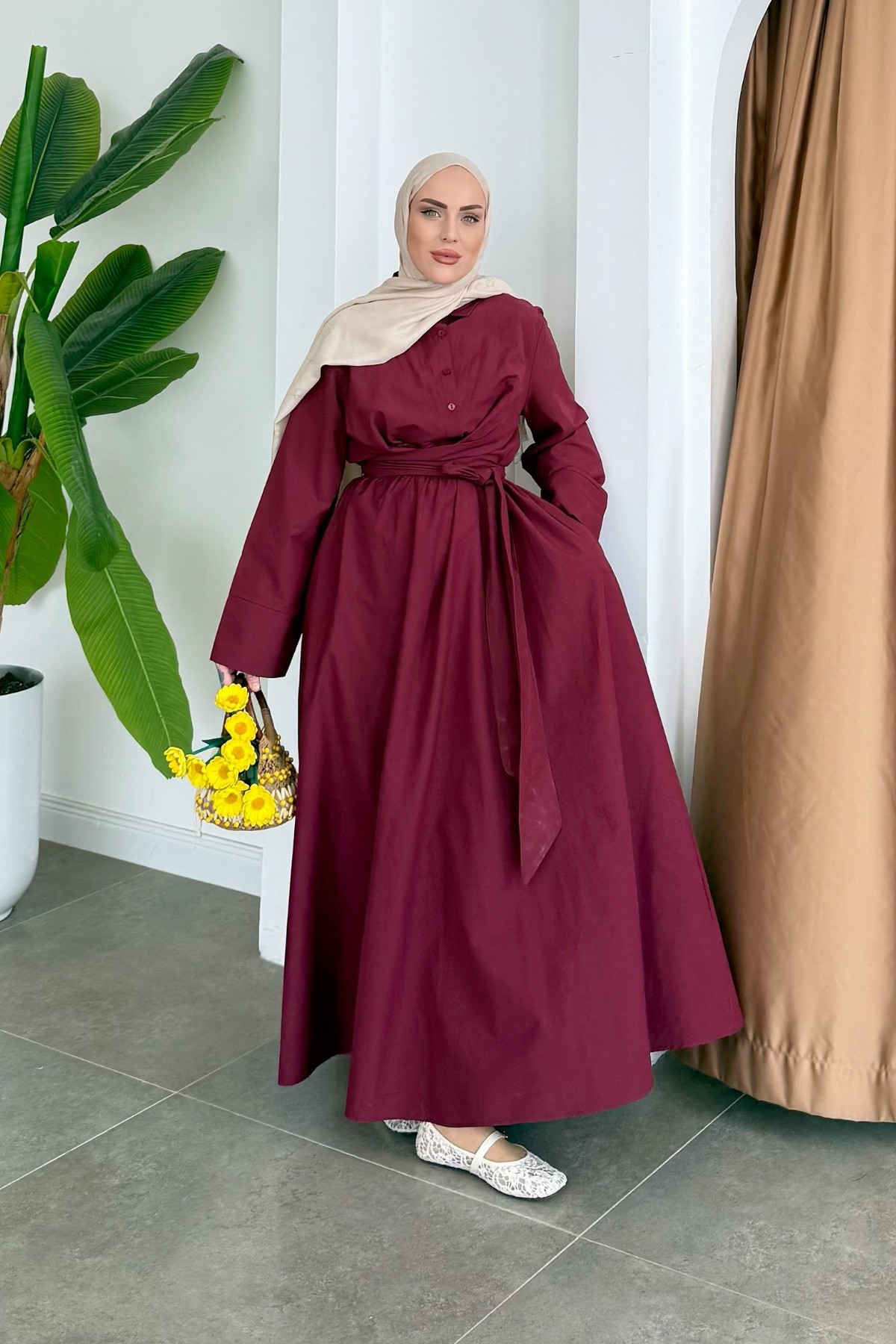 Katy Belden Bağlamalı Elbise Bordo