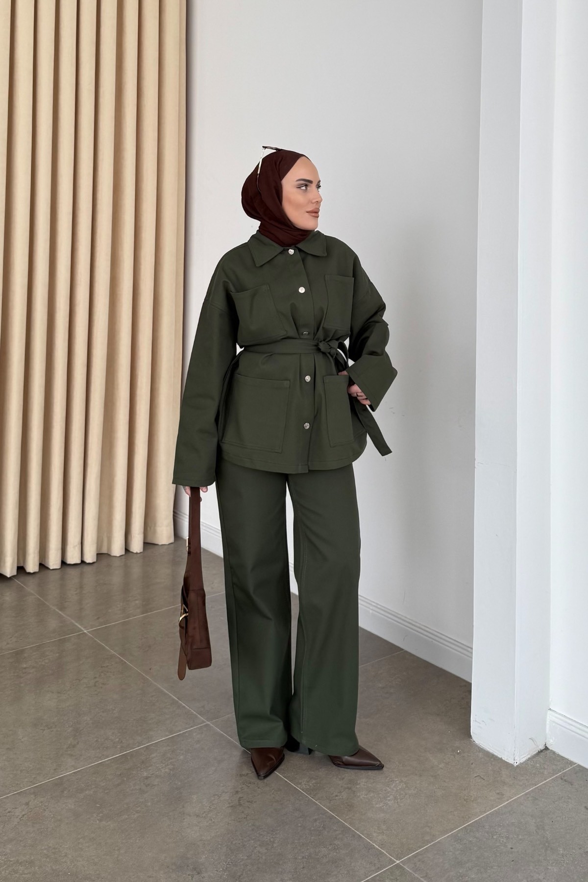 Gabardin Cepli Premium Takım Koyu Yeşil