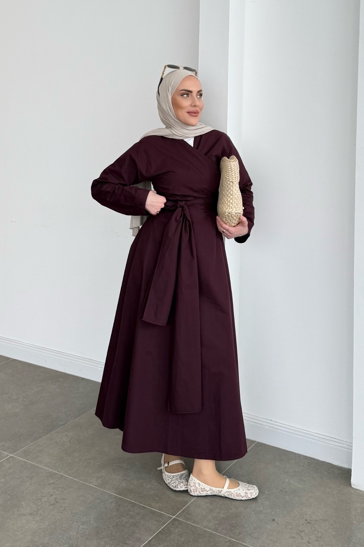 Pinterest Model Poplin Elbise Bordo