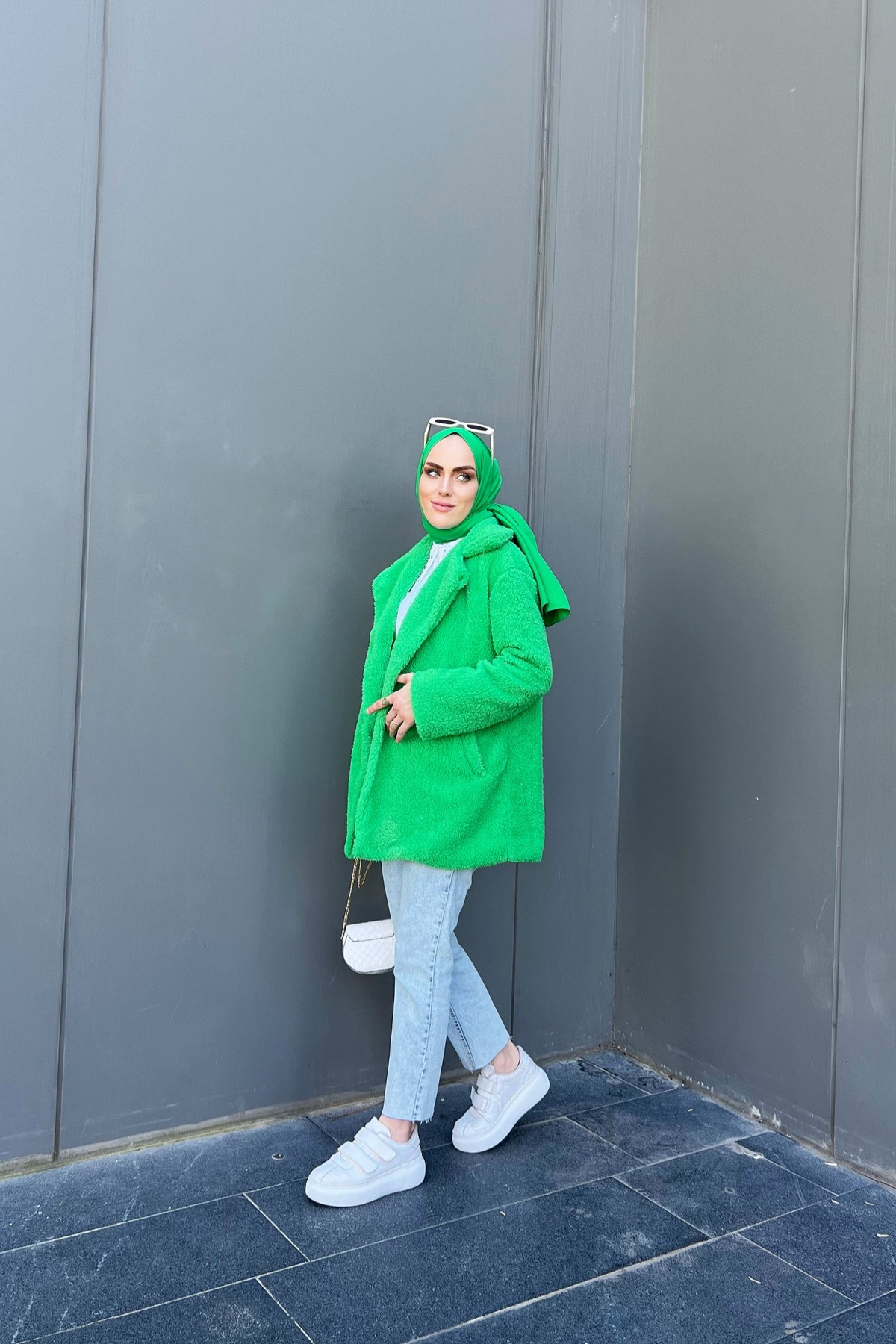 Peluş Mont - Yeşil