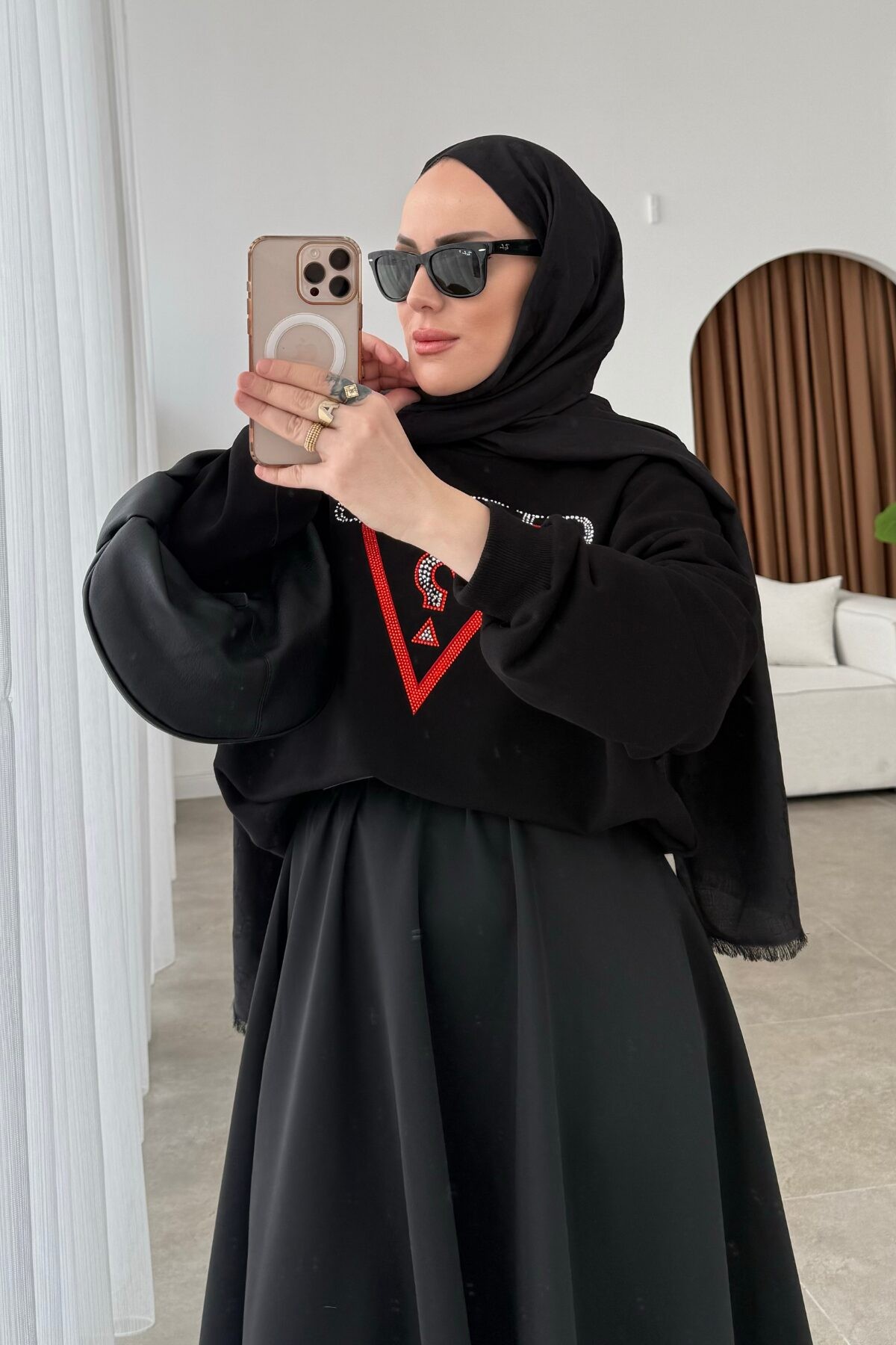 Guess Taşlı Sweat Siyah