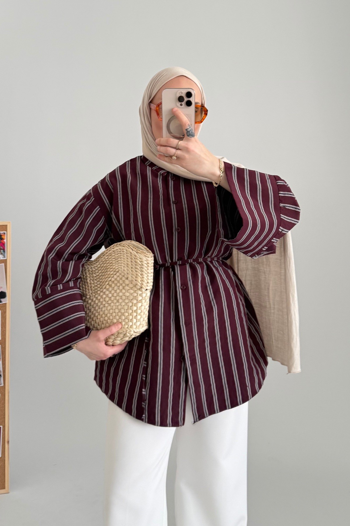 Pinterest Kemerli Çizgili Gömlek Bordo
